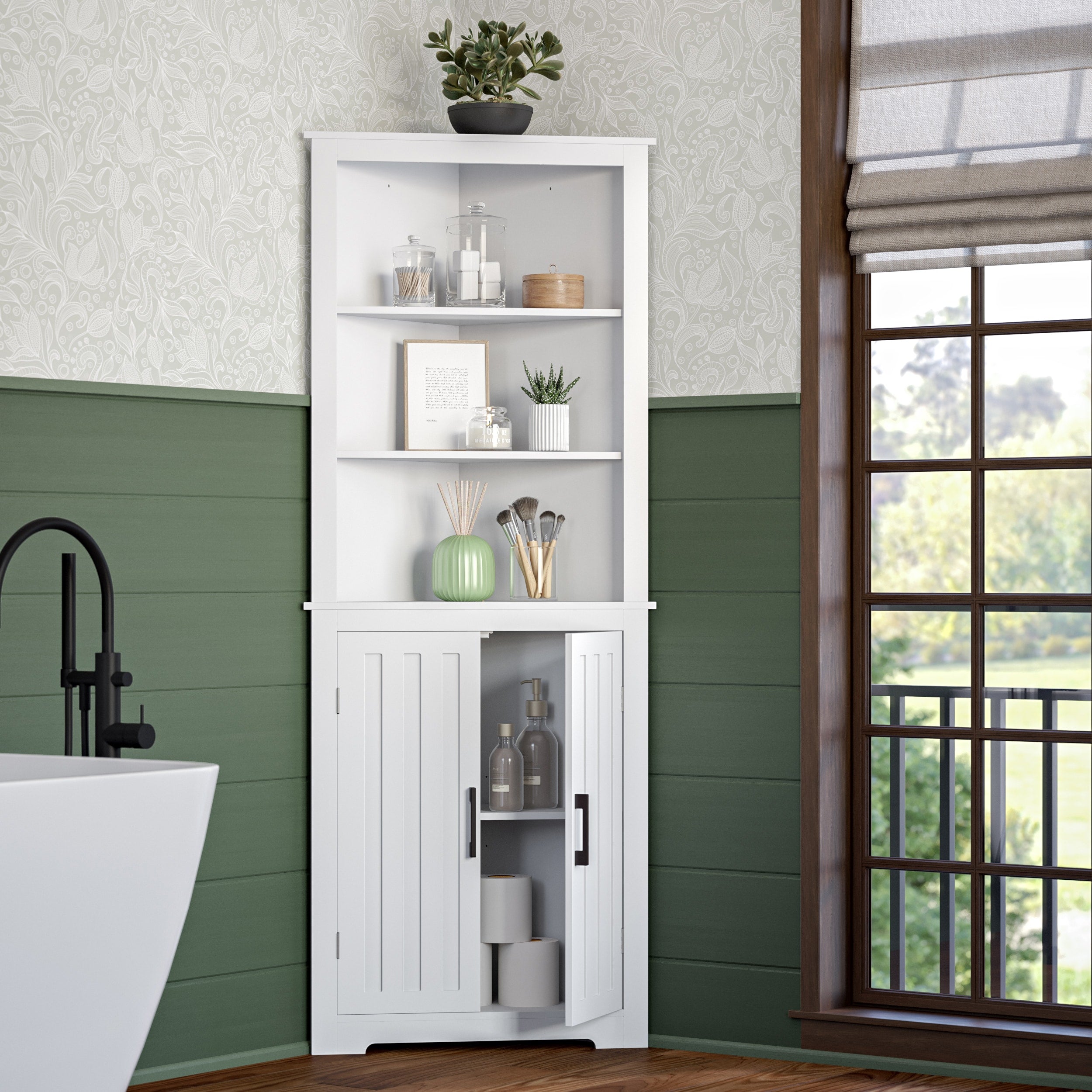 RiverRidge Monroe 24.69-in x 63.81-in x 12.5-in White Freestanding Corner Linen Cabinet