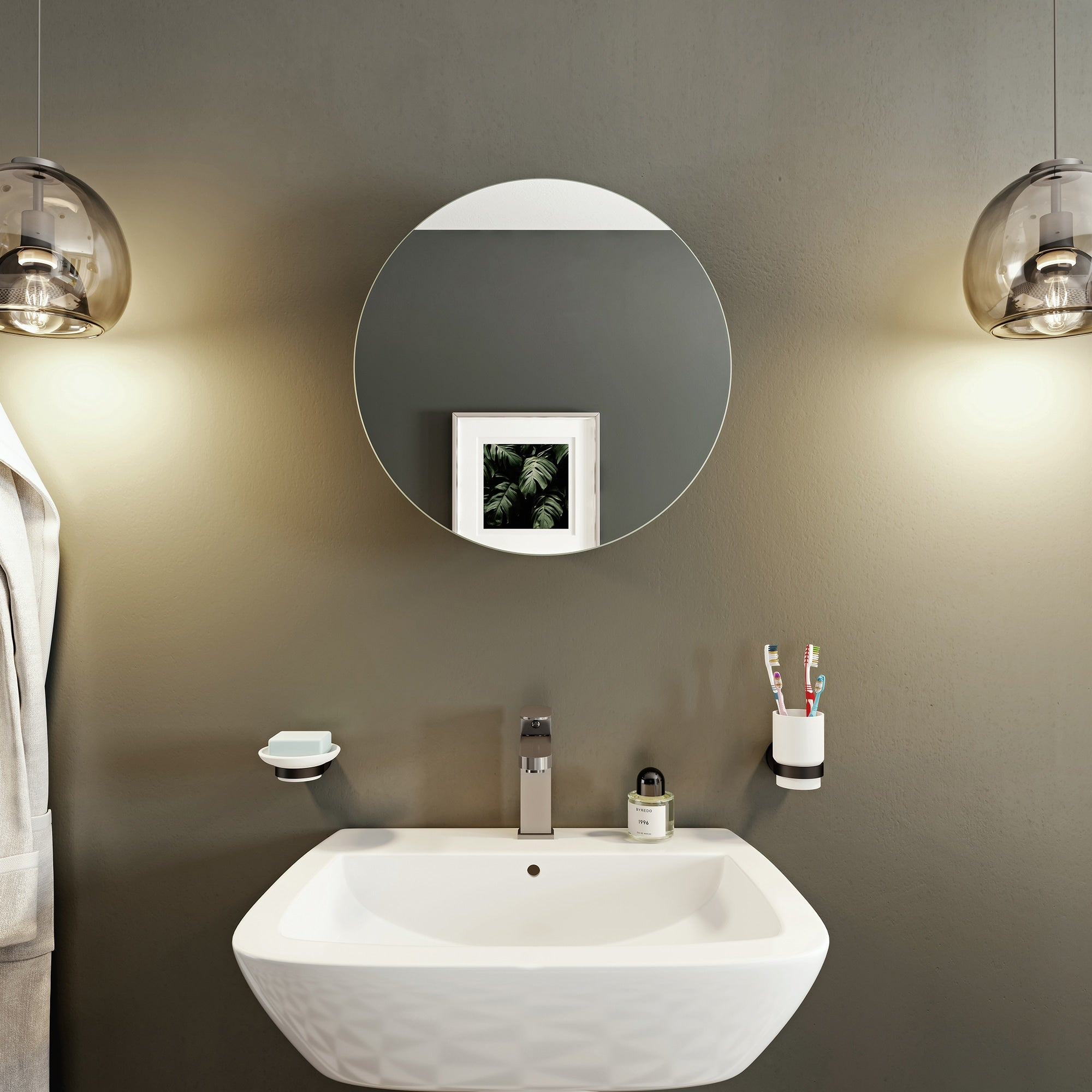 Croydex 19.7-in x 19.7-in Surface Mount Polished Stainless Steel Mirrored Round Medicine Cabinet