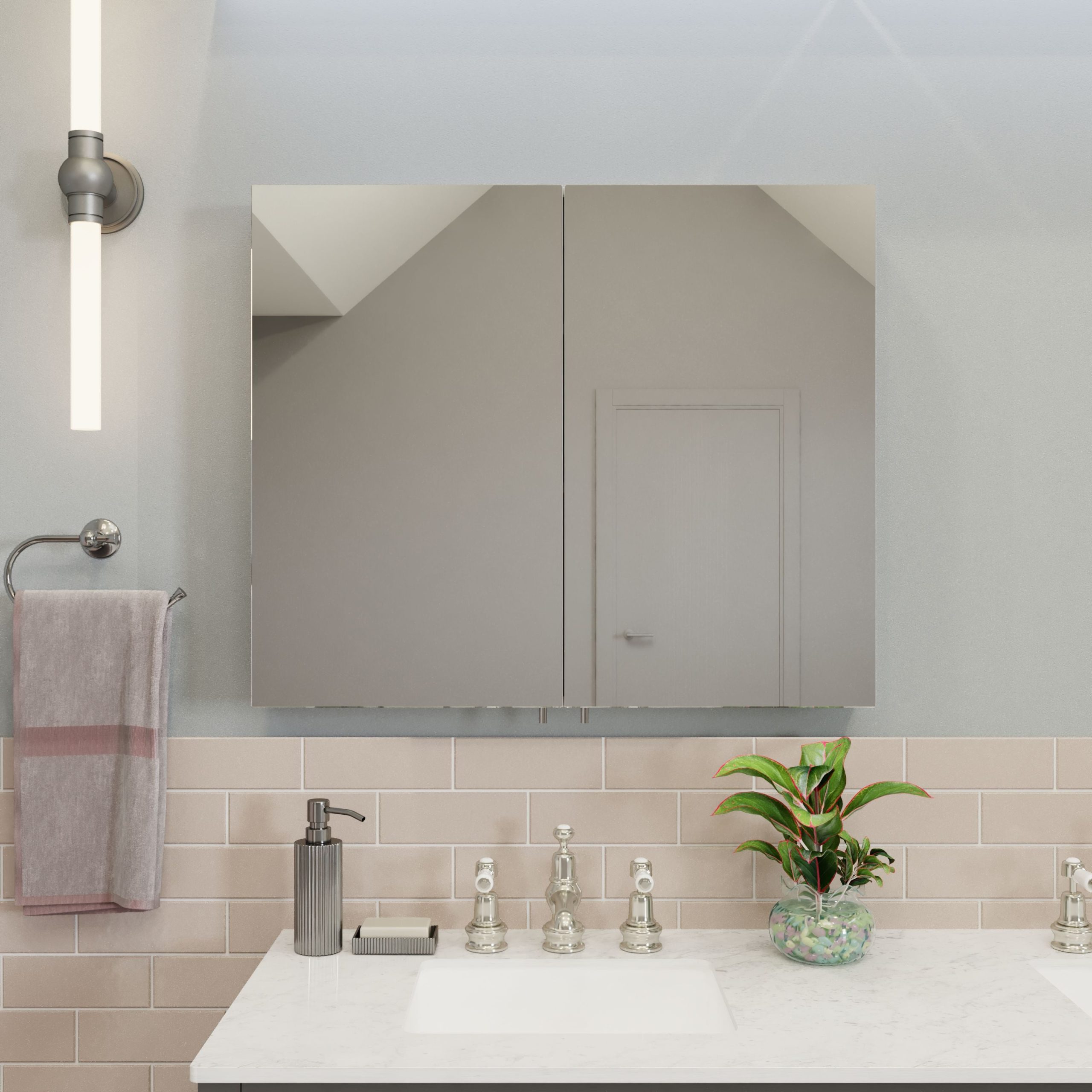 Croydex 31.5-in x 26-in Surface Mount White Mirrored Medicine Cabinet