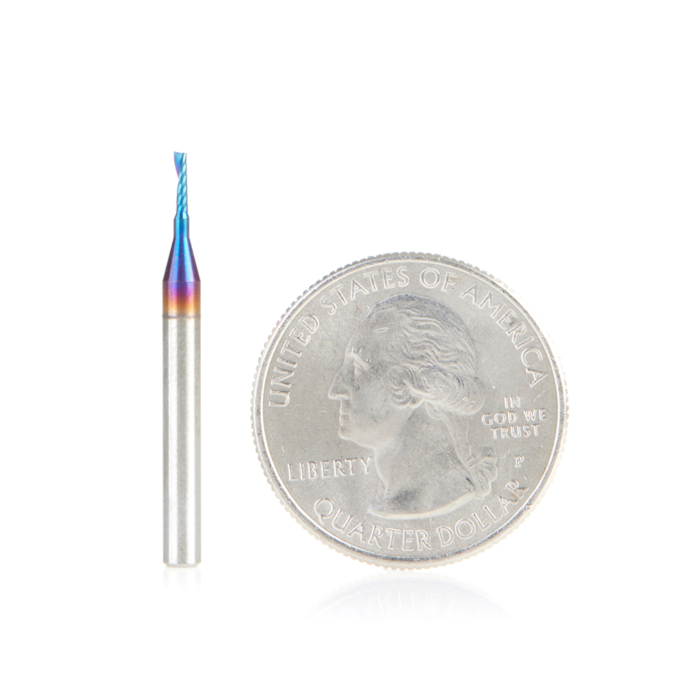 Amana 51395-K Solid Carbide CNC Spektra, Extreme Tool Life Coated Spiral ‘O’ Flute, Plastic Cutting 1.2mm Dia x 4mm x 3mm Shank Up-Cut Router Bit