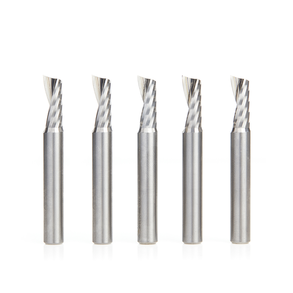 Amana 51402-5 5-Pack Solid Carbide CNC Spiral ‘O’ Flute, Aluminum Cutting 1/4 Dia x 5/8 x 1/4 Inch Shank Up-Cut