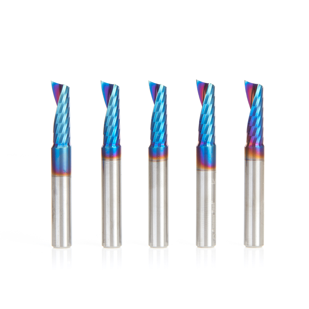 Amana 51404-K-5 5-Pack Solid Carbide CNC Spektra, Extreme Tool Life Coated Spiral ‘O’ Flute, Plastic Cutting 1/4 Dia x 3/4 x 1/4 Inch Shank Up-Cut Router Bit