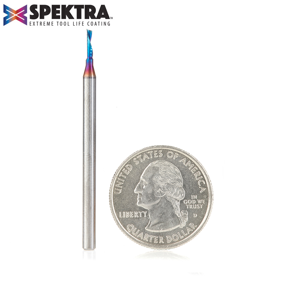 Amana 51515-K Solid Carbide CNC Spektra, Extreme Tool Life Coated Spiral ‘O’ Flute, Plastic Cutting 1/16 Dia x 1/4 x 1/8 Inch Shank Down-Cut Router Bit