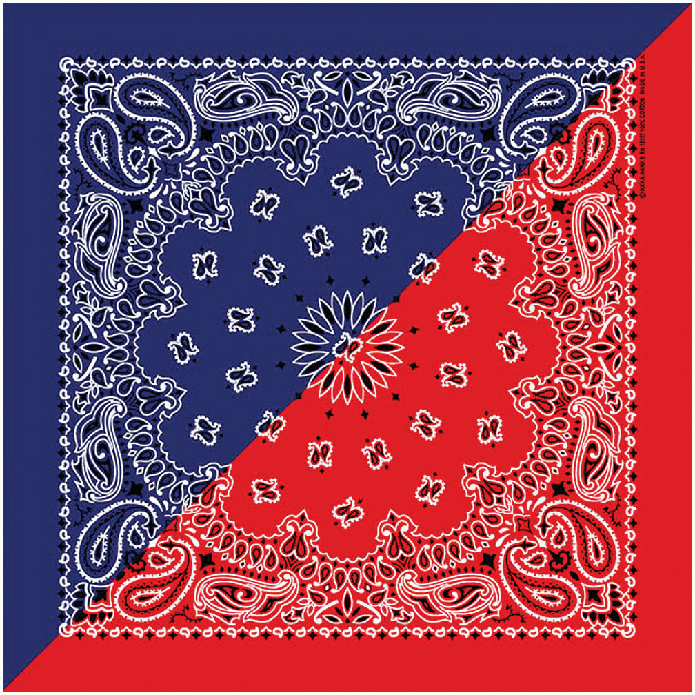 USA-Made Split Paisley Bandanas for Men & Women—22" Cotton 2-in-1 Head & Neck Wear in Navy/Red & Black/White Styles