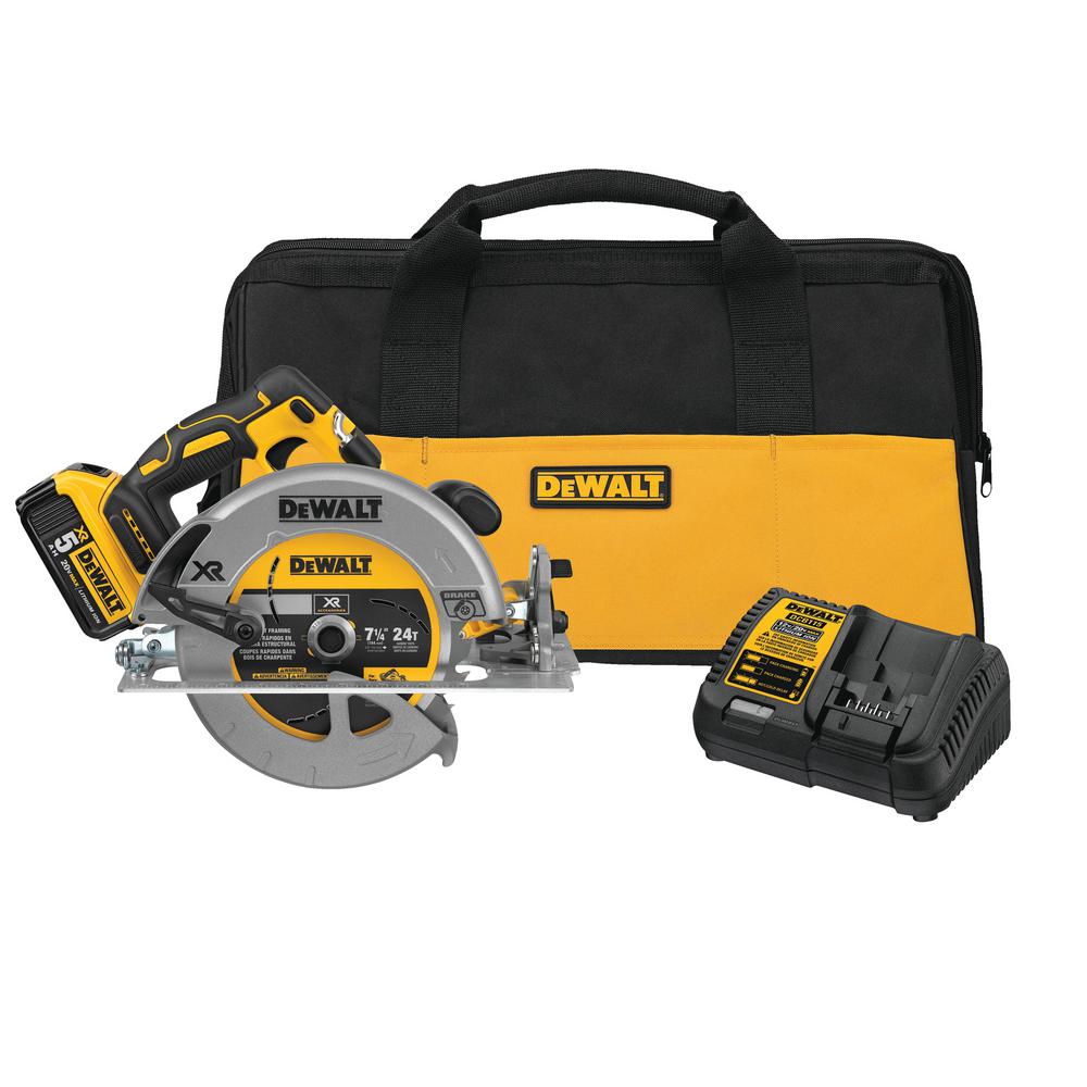 20-Volt MAX Lithium-Ion Cordless 7-1/4 in. Circular Saw with Battery 5Ah, Charger and Contractor Bag