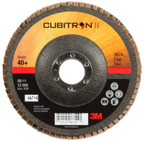 3M Cubitron II Flap Disc 967A 4 1/2" Type 27 Grade 40+ with Hub 55602