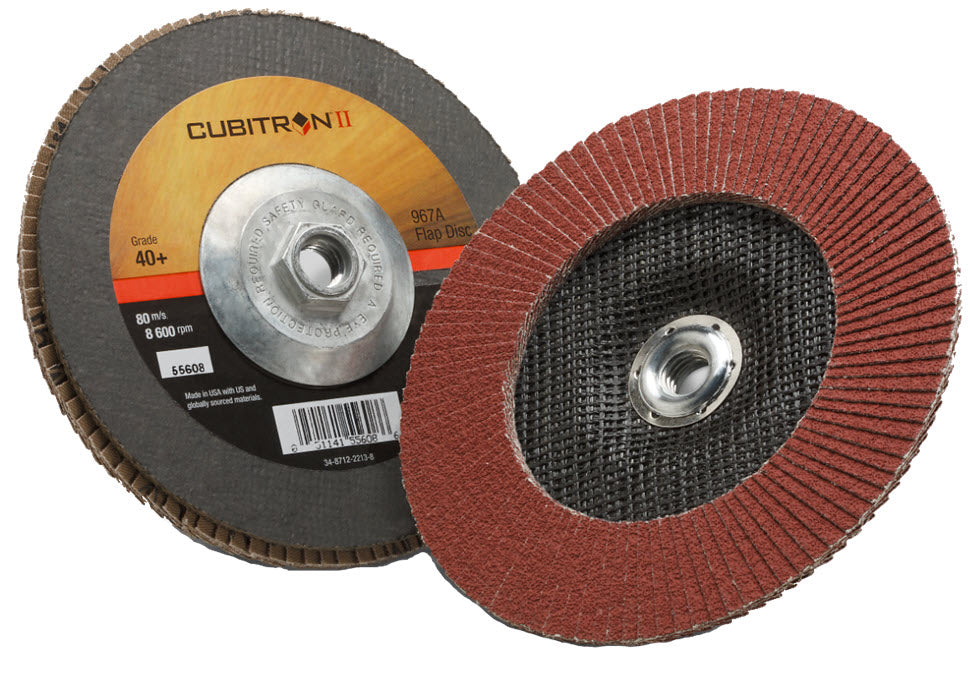 3M Cubitron II Flap Disc 967A 7" Type 27 Grade 40+ with Hub 55608