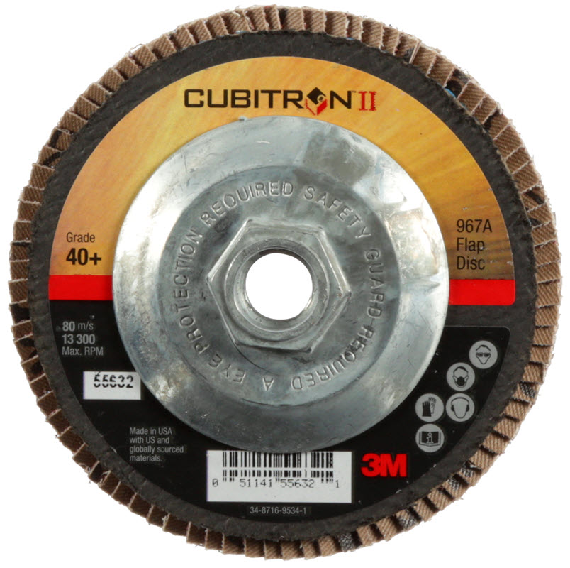 3M Cubitron II Giant Flap Disc 967A 4 1/2" Type 27 Grade 40+ with Hub 55632