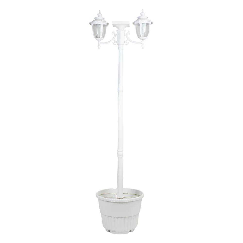 Hannah 2-Light Outdoor White Integrated LED Solar Lamp Post an Planter