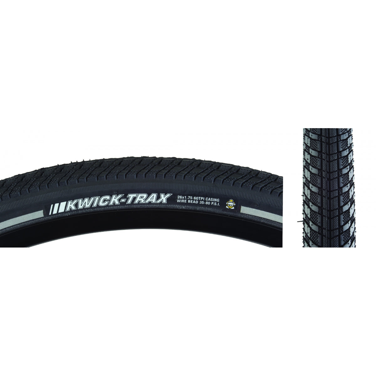 Kenda Kwick Trax 26 x 1.75 Clincher Wire TPI 60 PSI 80 Black/Bsk Reflective 212203