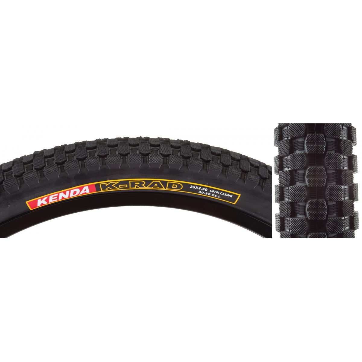 Kenda KRad Sport 26 x 2.5 Clincher Wire TPI 50 Black/Bsk Reflective SRC MTB Tire 212405