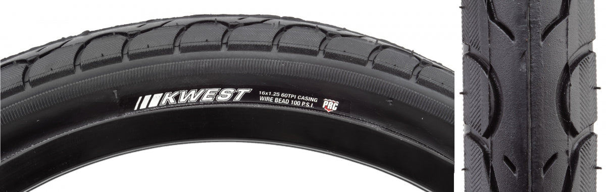 Kenda Kwest 16 x 1.25 Clincher Wire TPI 100 Black/Bsk Reflective BMX Bike Tire 212165