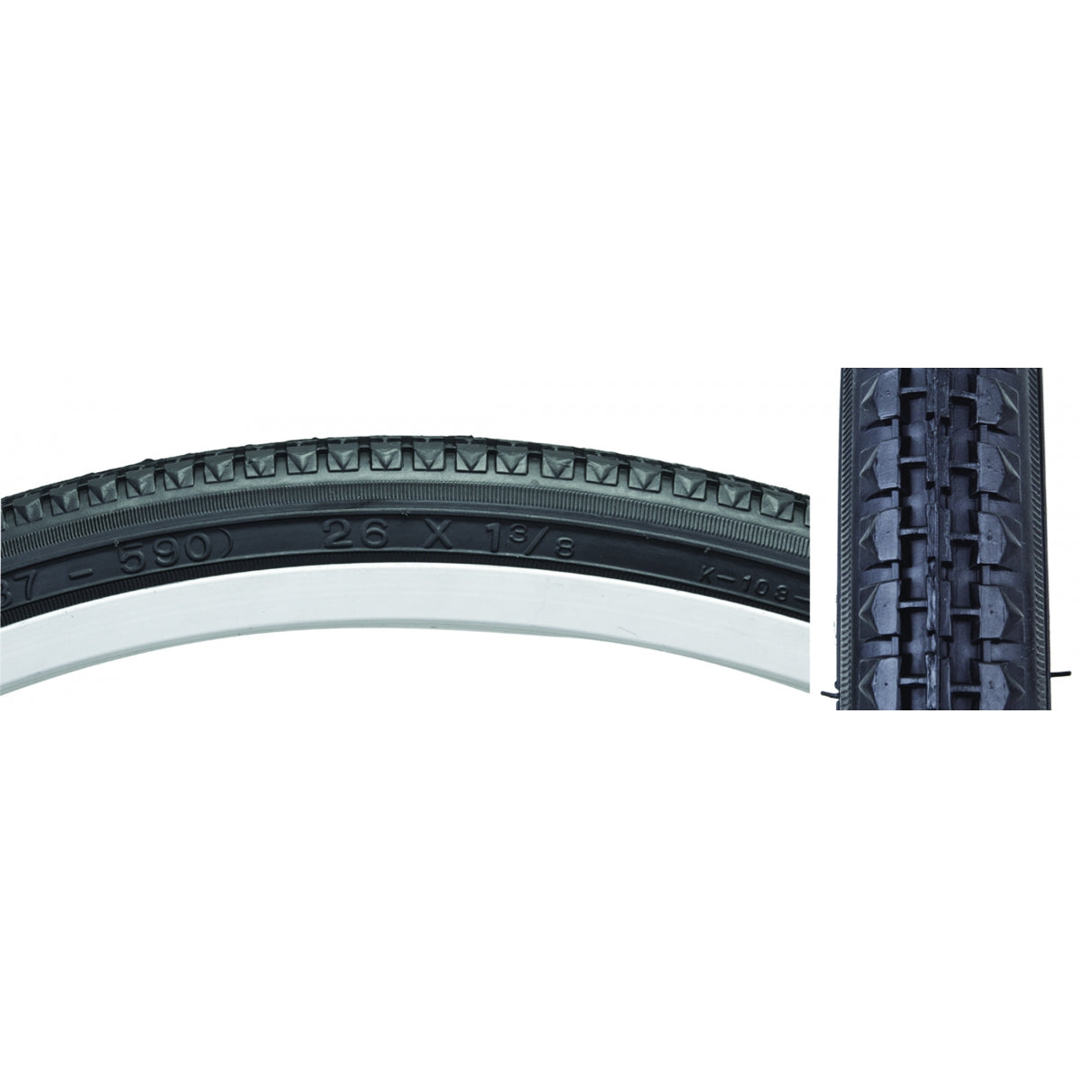 Premium Sunlite 26x1-3/8 Clincher Bike Tires — Classic Tread, Ramped Knobs, Reflective Sidewalls, Durable Rubber, Perfect for Street & Commuter Cycling