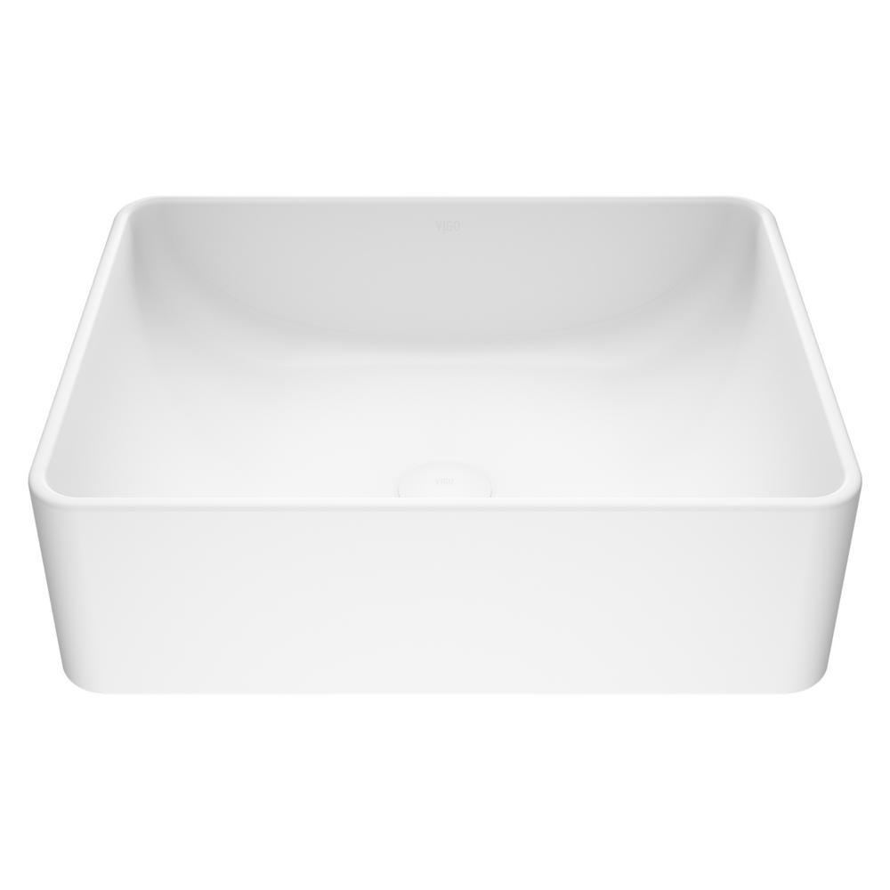 VIGO Amaryllis Handmade Matte Stone Rectangle Vessel Bathroom Sink in Matte White