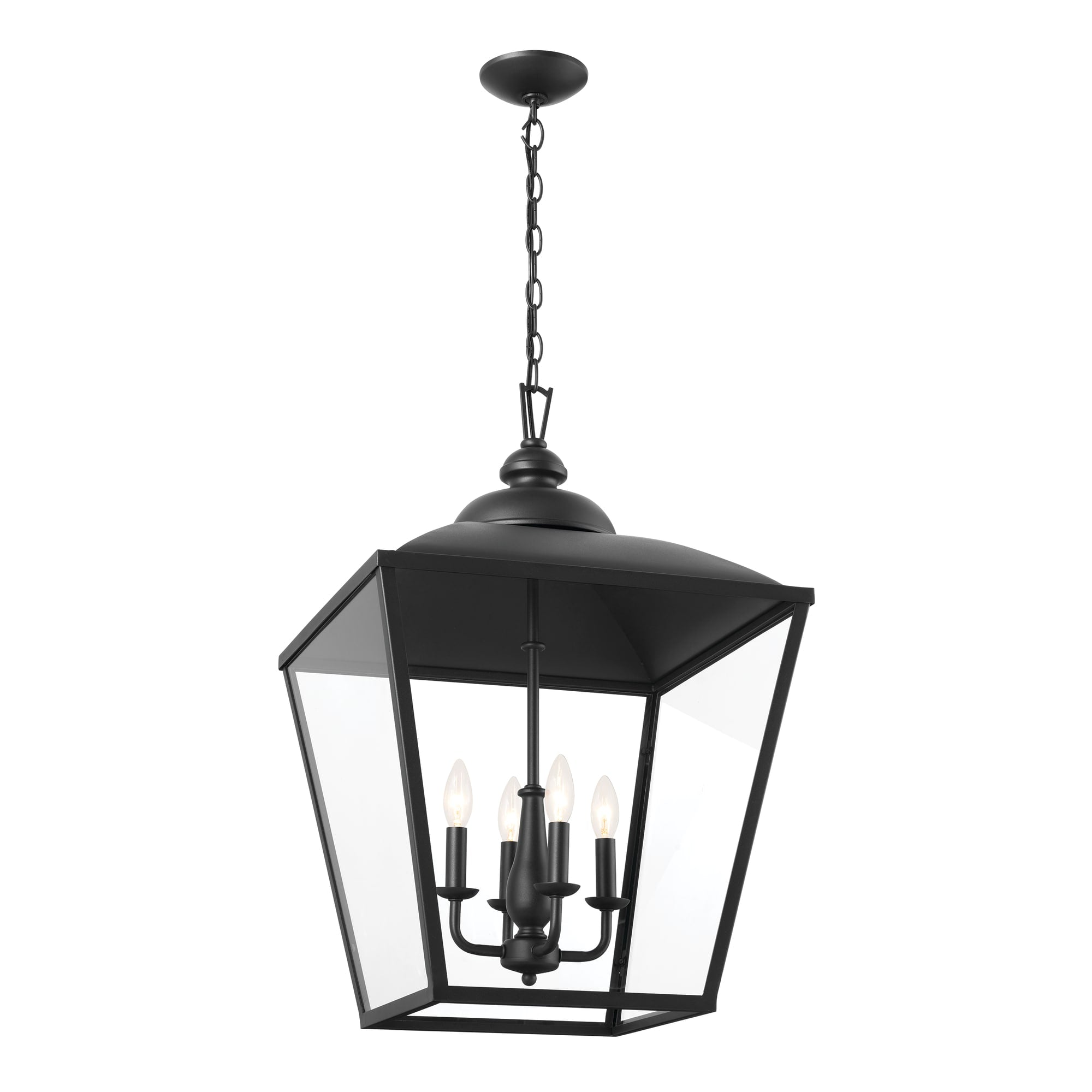 Kichler Dame 4-Light Textured Black Farmhouse Clear Glass Lantern Large Hanging Pendant Light
