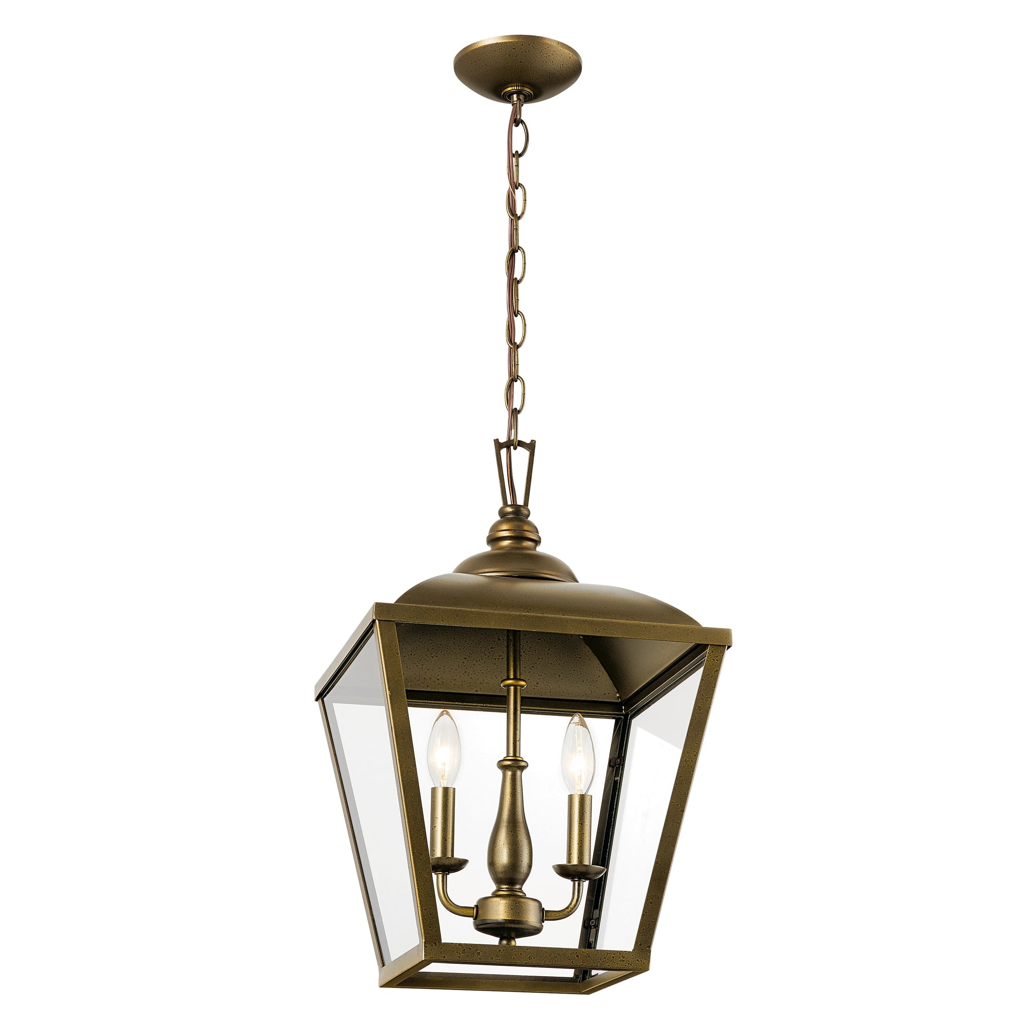 Kichler Dame 3-Light Character Bronze Farmhouse Clear Glass Lantern Medium Hanging Pendant Light
