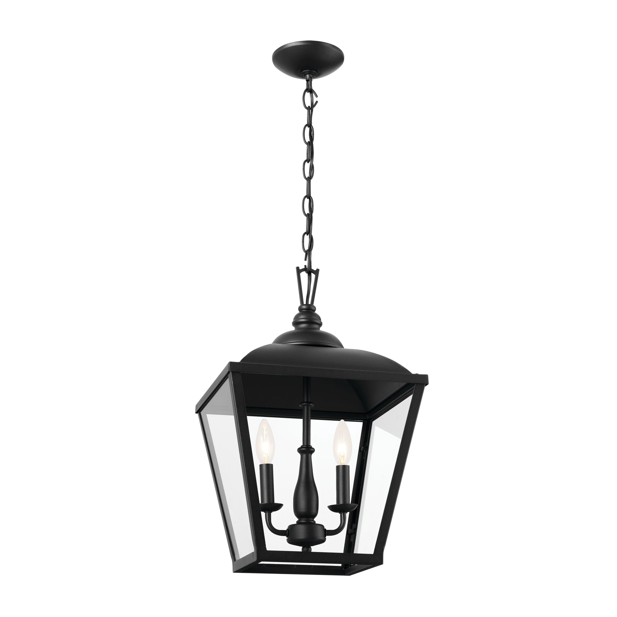 Kichler Dame 3-Light Textured Black Farmhouse Clear Glass Lantern Medium Hanging Pendant Light