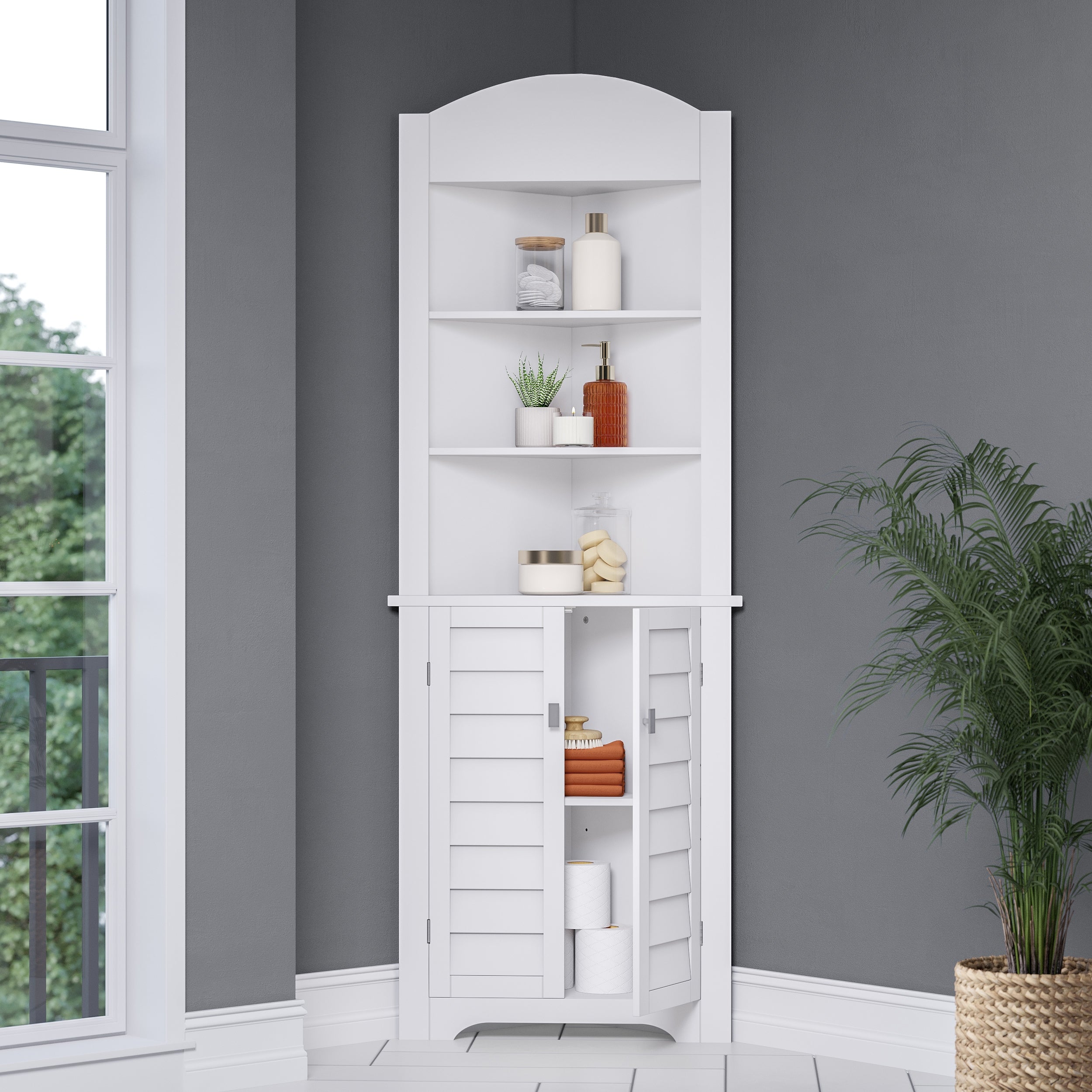 RiverRidge Brookfield 24.81-in x 68.25-in x 17.56-in White Freestanding Corner Linen Cabinet