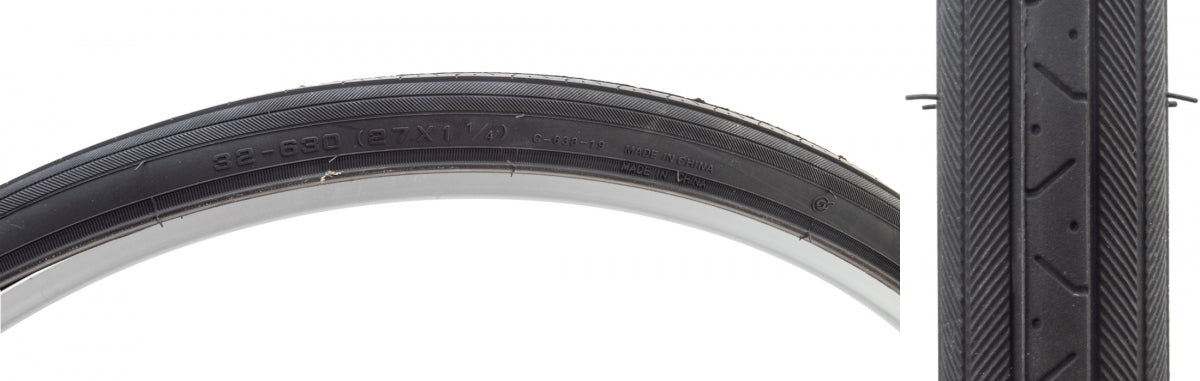 Premium Sunlite 27x1-1/4 Bicycle Tires with Raised Center, Low Rolling Resistance, Reflective Sidewall Options, Durable Rubber Materials, and Recreational Performance