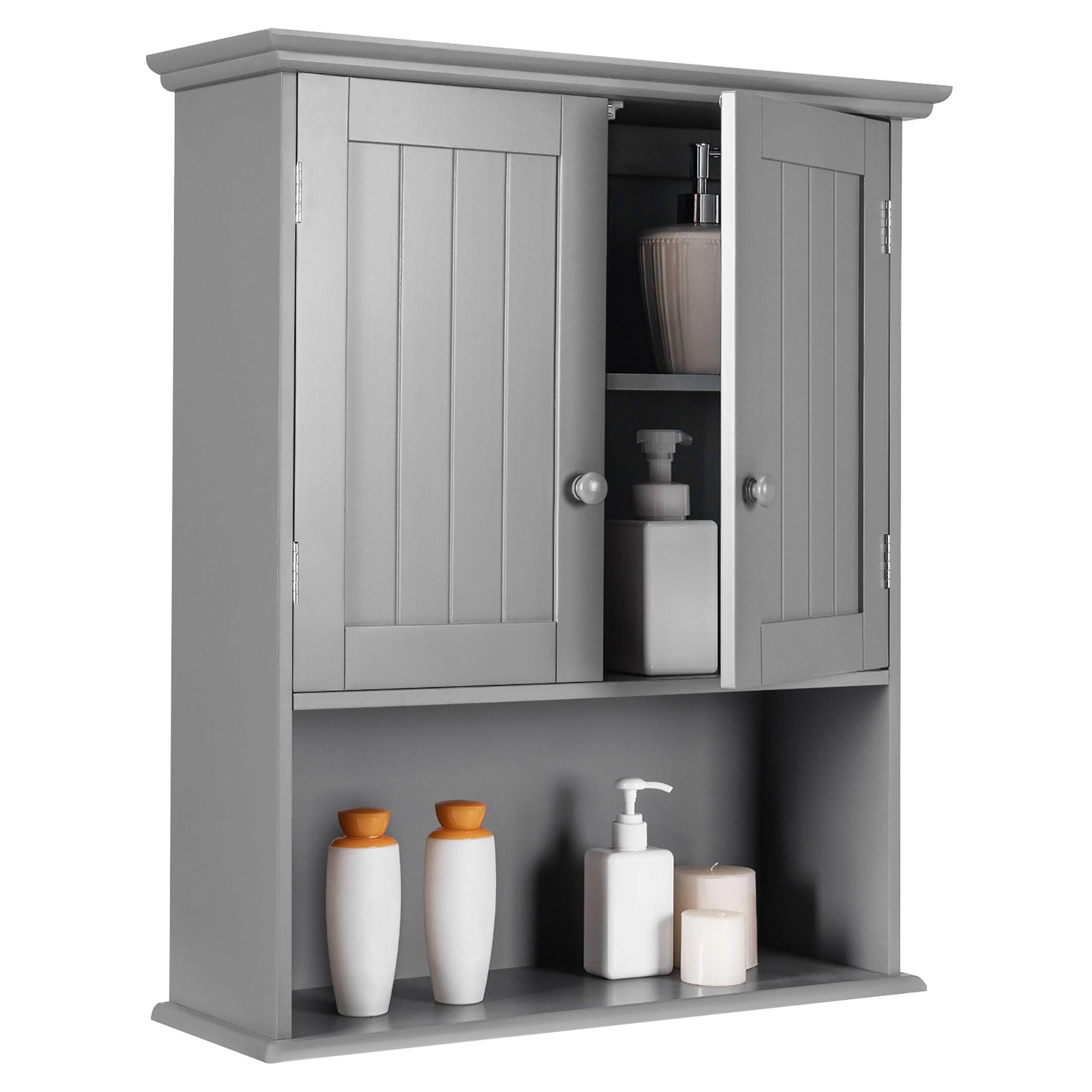 Goplus 8-in x 28-in x 23.5-in Grey Soft Close Bathroom Wall Cabinet