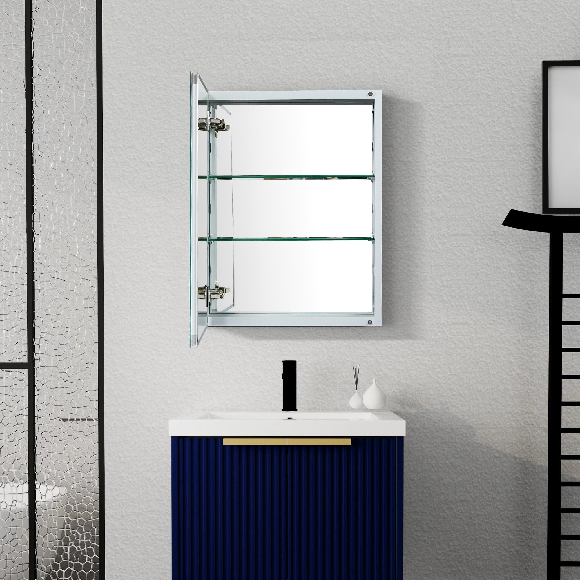 WELLFOR DH 16-in x 20-in Surface/Recessed Mount Satin Aluminum Mirrored Soft Close Medicine Cabinet