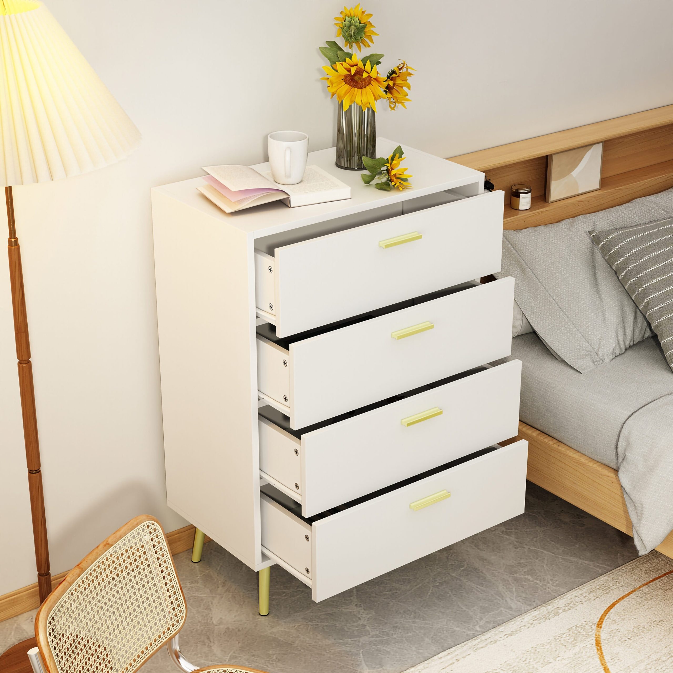 FUFU&GAGA 4-Drawer Chest White 4-Drawer Accent Chest