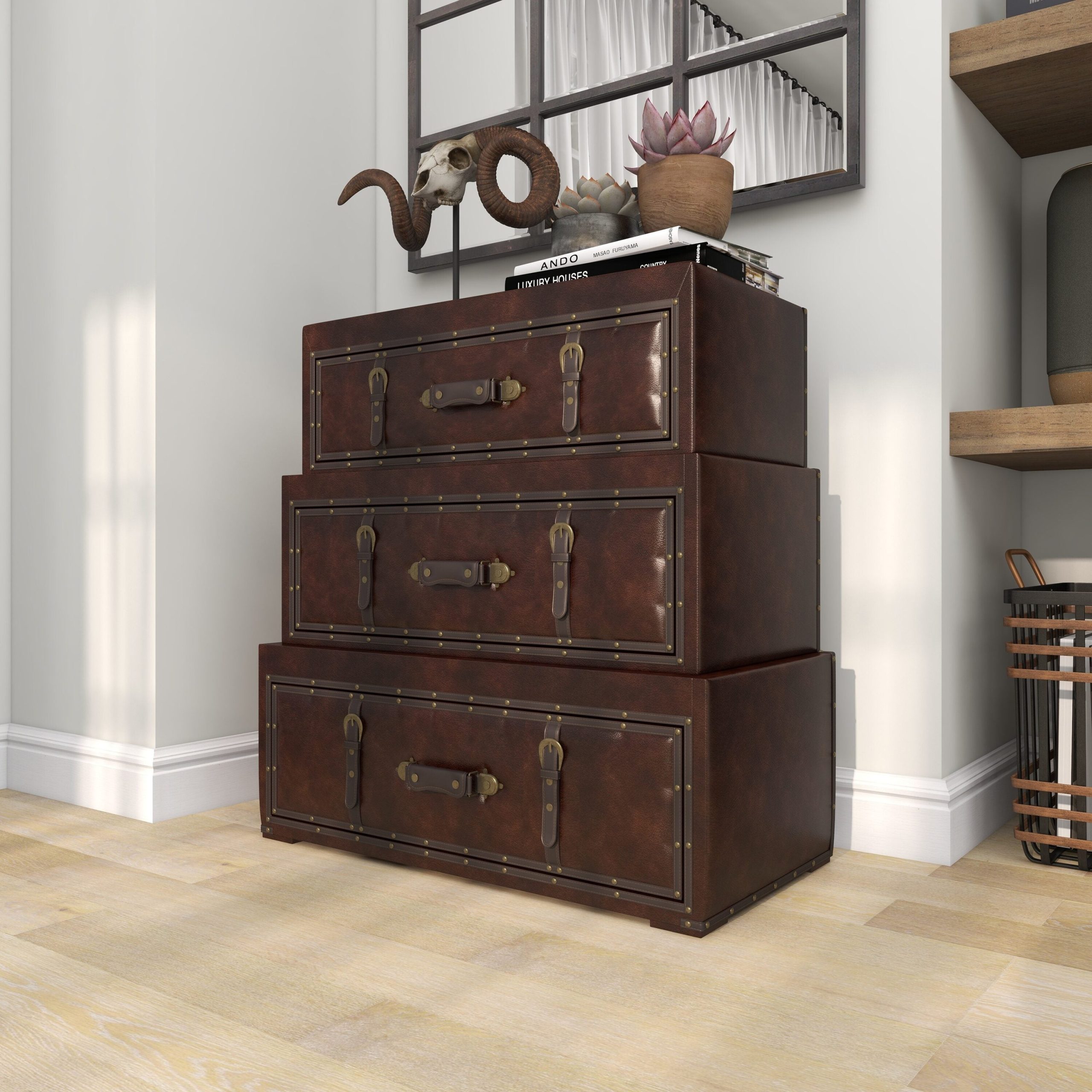 Grayson Lane Brown Vintage Faux Leather 3-Drawer Accent Chest