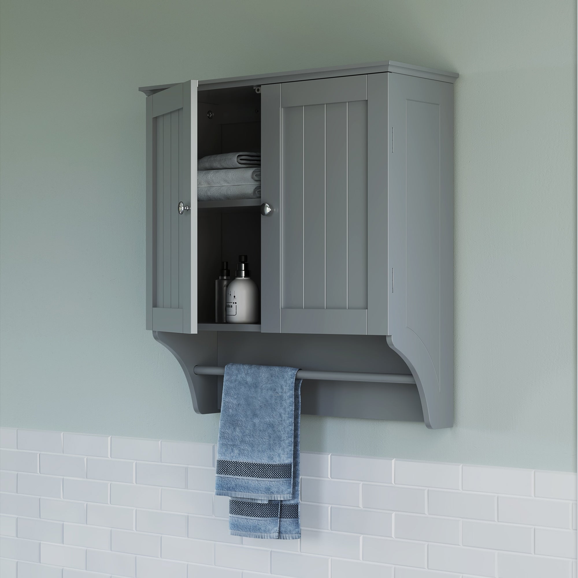RiverRidge Ashland 23.82-in x 25.44-in x 8.86-in Gray Bathroom Wall Cabinet