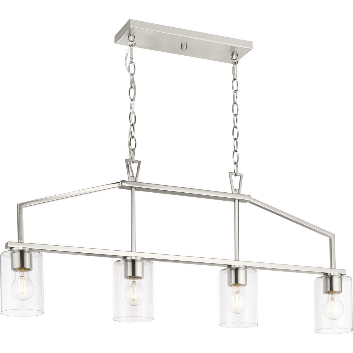 Progress Lighting Goodwin 4-Light Brushed Nickel Farmhouse Clear Glass Linear Large Hanging Kitchen Island Light