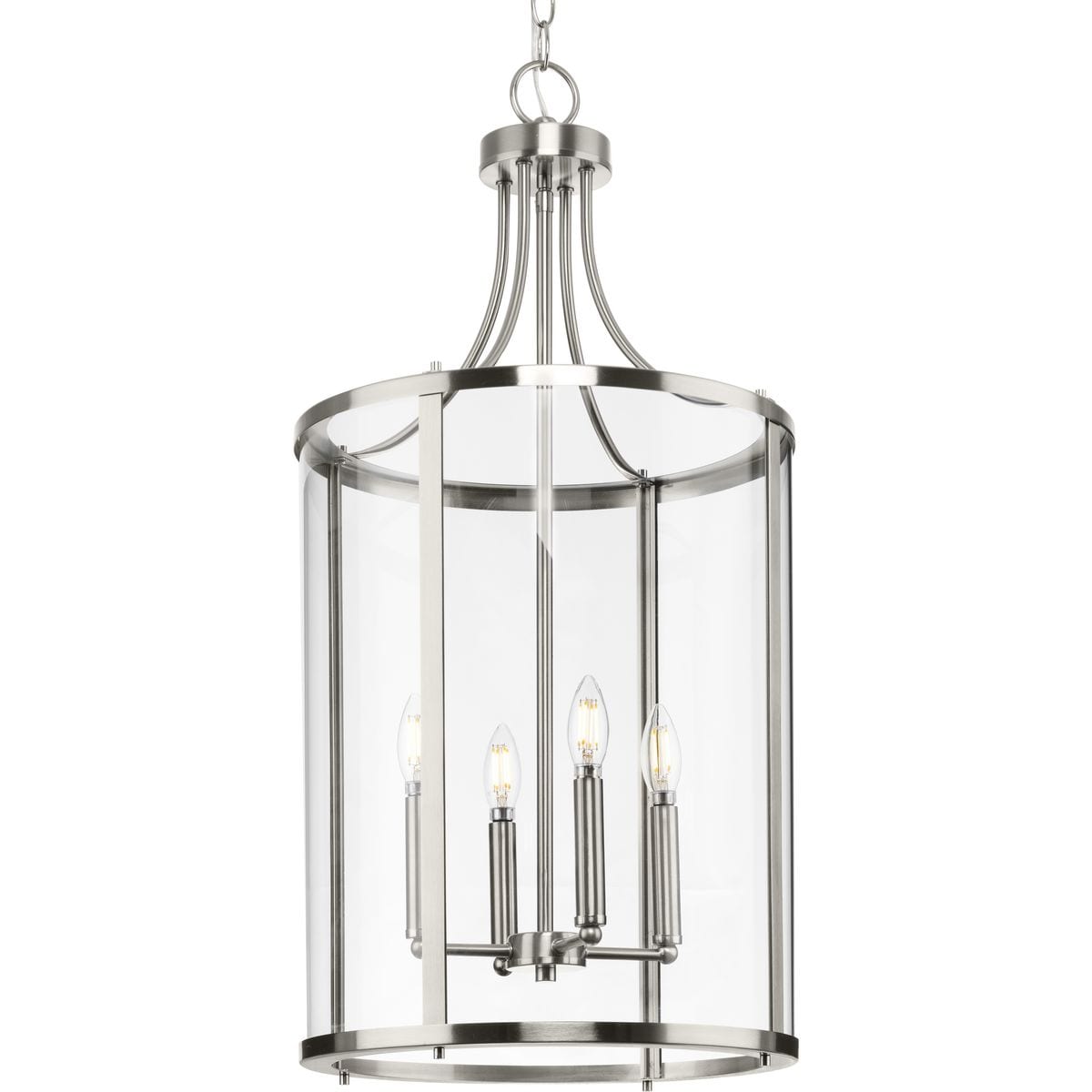 Progress Lighting Gilliam 4-Light Brushed Nickel Farmhouse Clear Glass Cylinder Medium Hanging Pendant Light