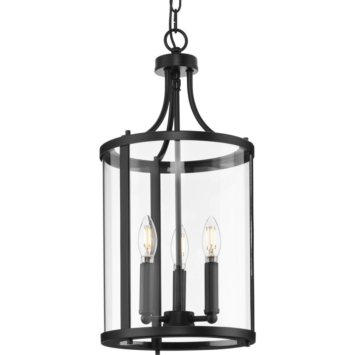 Progress Lighting Gilliam 3-Light Matte Black Farmhouse Clear Glass Cylinder Medium Hanging Pendant Light