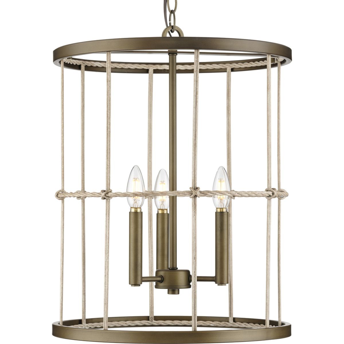 Progress Lighting Lattimore 3-Light Aged Brass Coastal Cylinder Medium Hanging Pendant Light