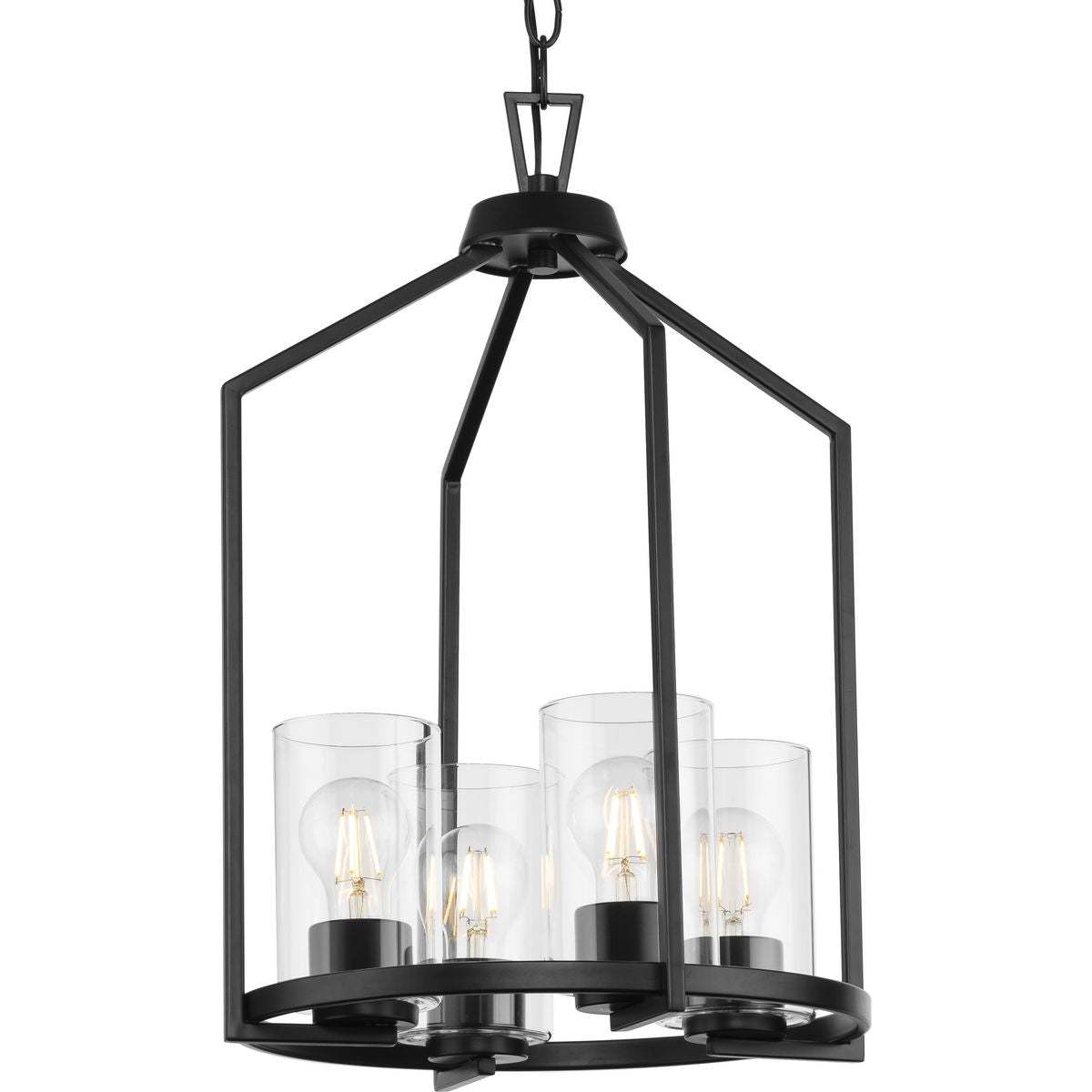 Progress Lighting Goodwin 4-Light Matte Black Farmhouse Clear Glass Cylinder Medium Hanging Pendant Light