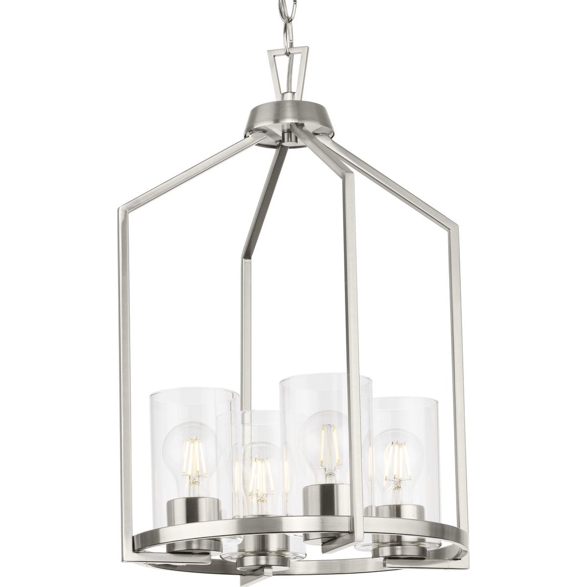 Progress Lighting Goodwin 4-Light Brushed Nickel Farmhouse Clear Glass Cylinder Medium Hanging Pendant Light