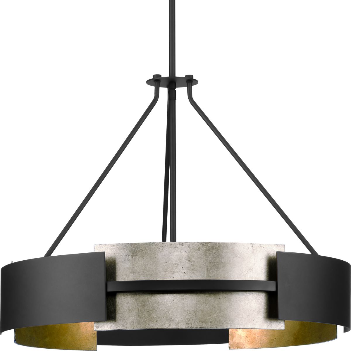 Progress Lighting Lowery 5-Light Matte Black with Aged Silver Leaf Accents Modern/Contemporary Drum Large Hanging Pendant Light