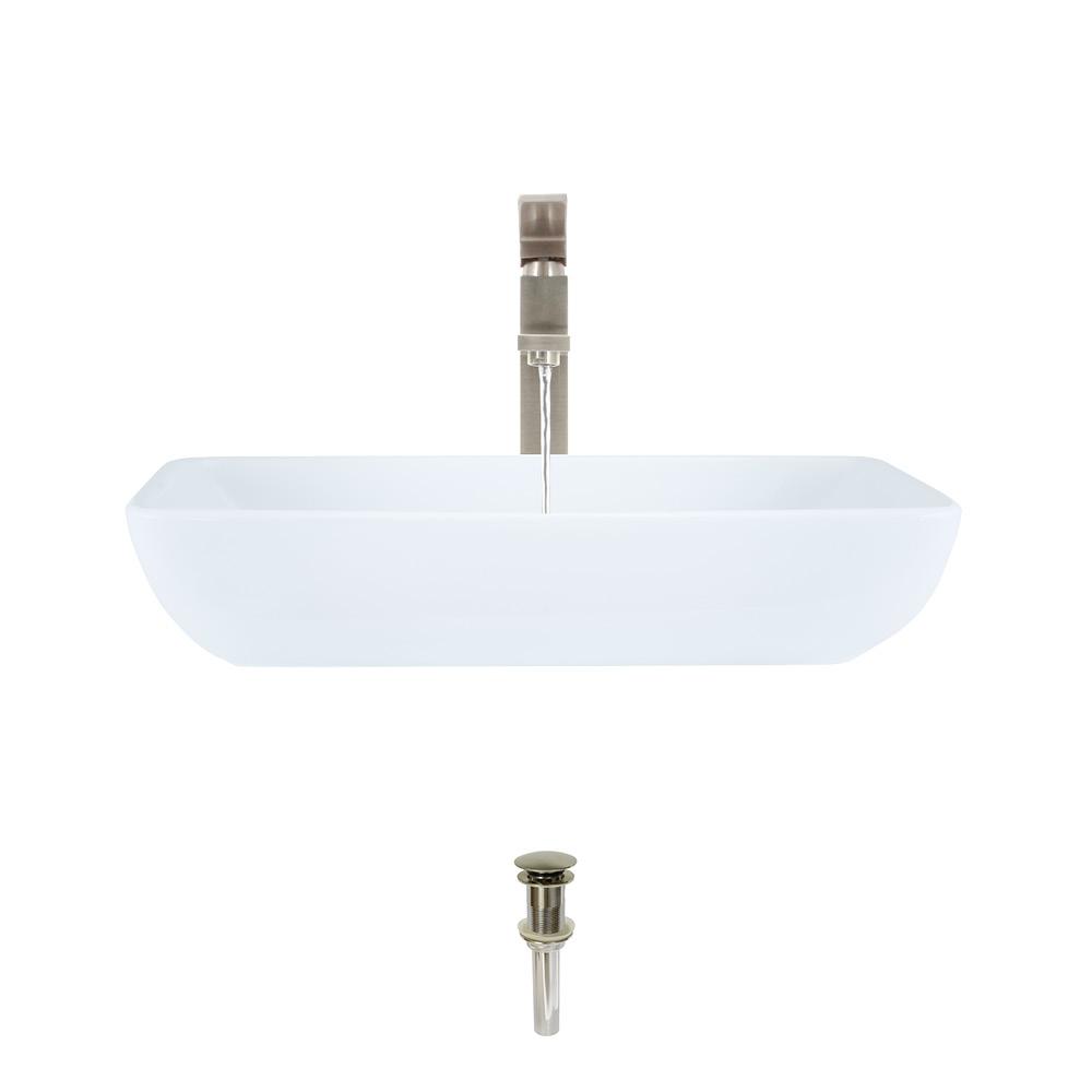 MR Direct Porcelain Vessel Sink in White with 721 Faucet and Pop-Up Drain in Brushed Nickel
