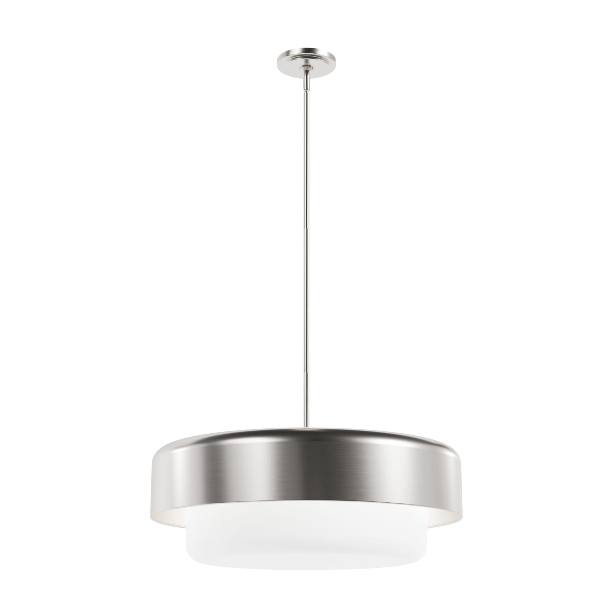 Hunter Station 4-Light Brushed Nickel Modern Frosted Glass Drum LED Large Hanging Pendant Light