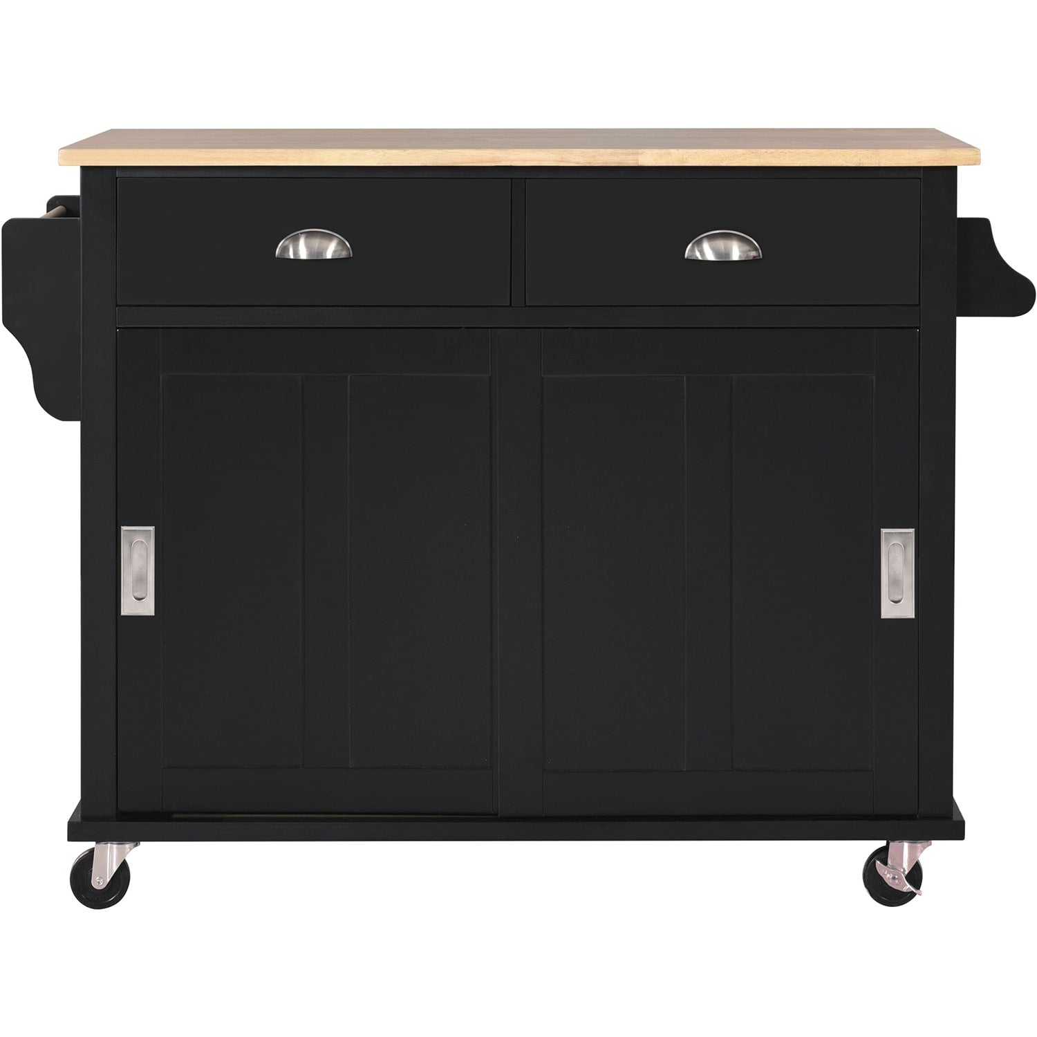 SINOFURN Black Mdf Base with Wood Top Rolling Kitchen Cart (30.5-in x 52.2-in x 36.6-in)