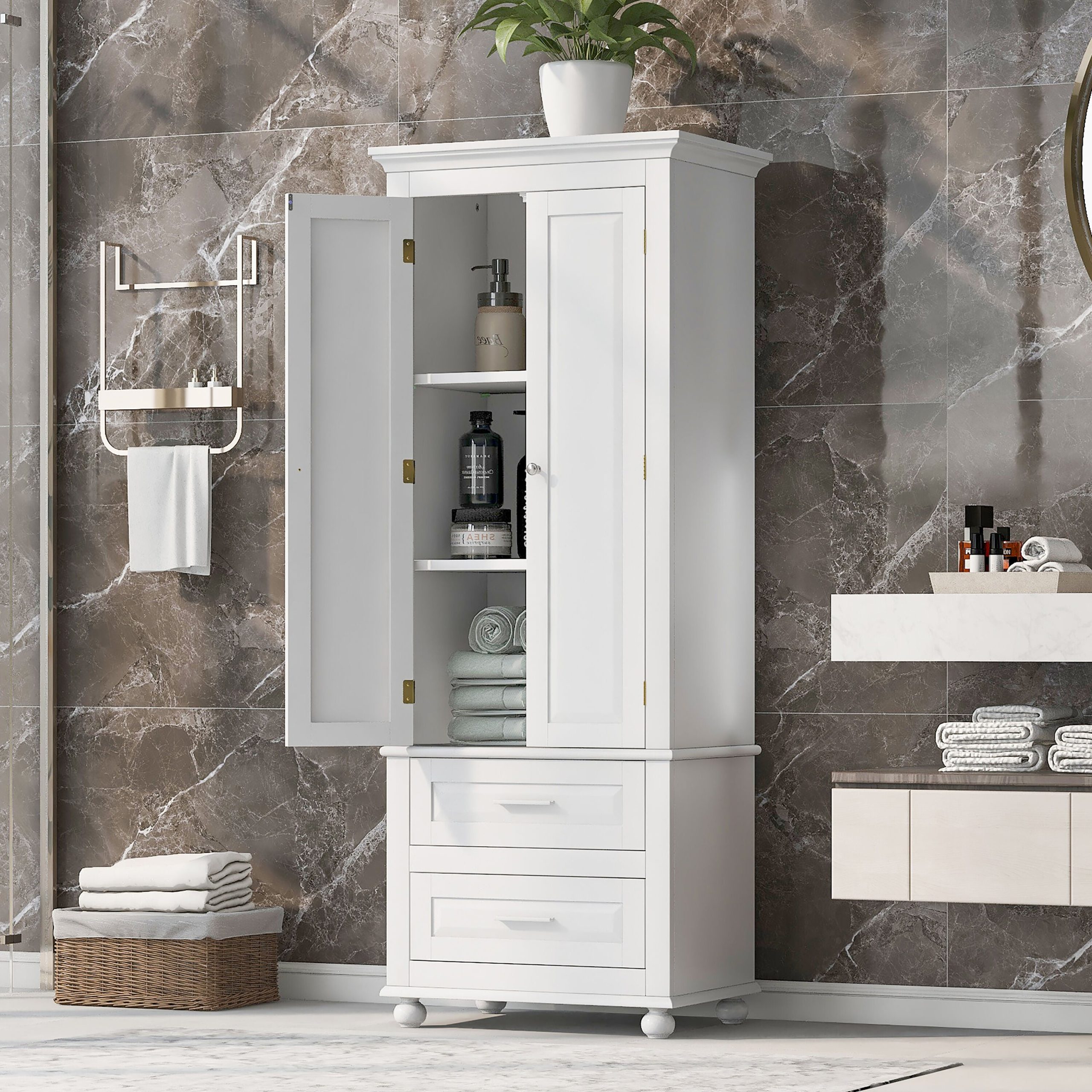 ModernLuxe 15.7-in W x 62.5-in H Wood Composite White Wall-mount Utility Storage Cabinet