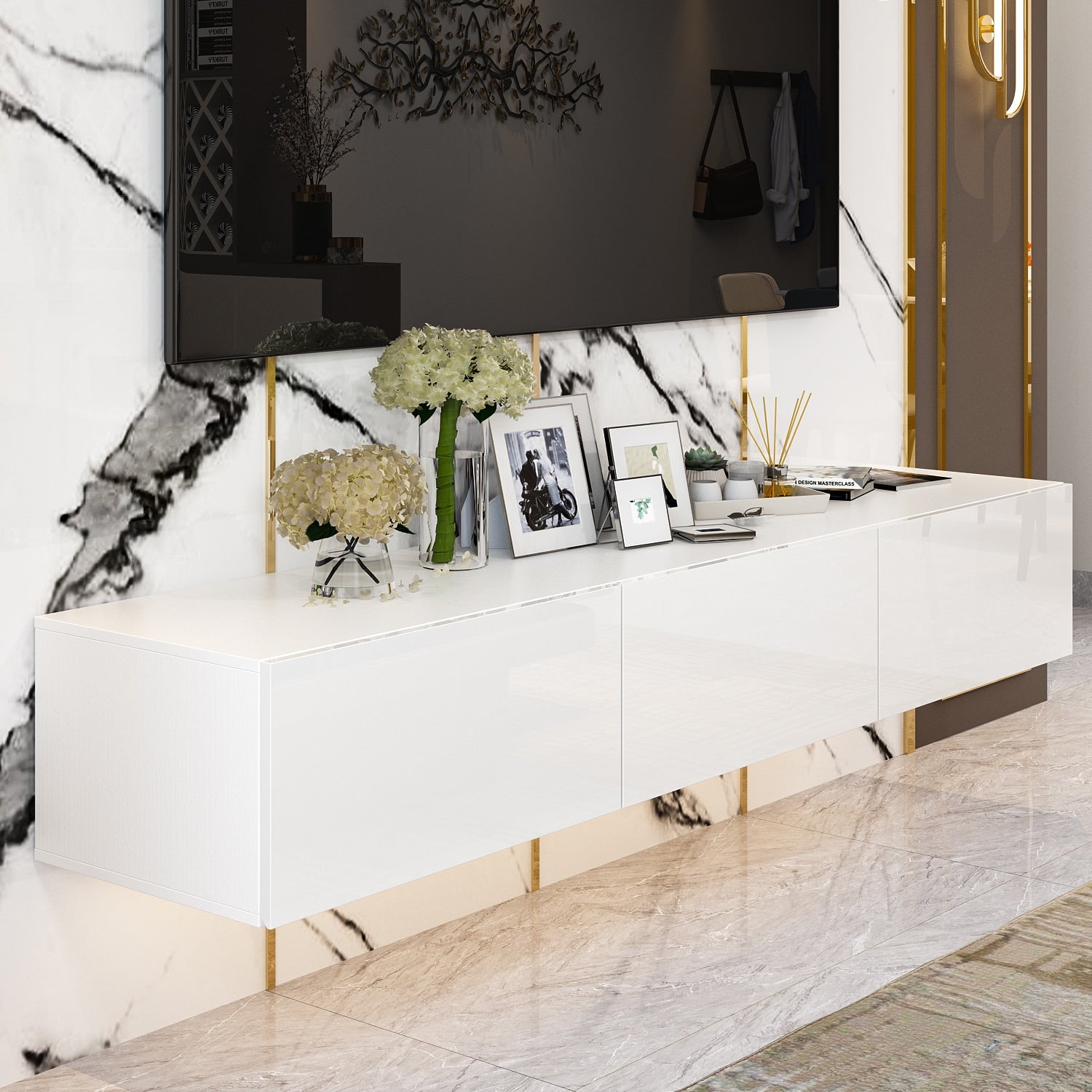 FUFU&GAGA Modern/Contemporary White Tv Cabinet (Accommodates TVs up to 65-in)