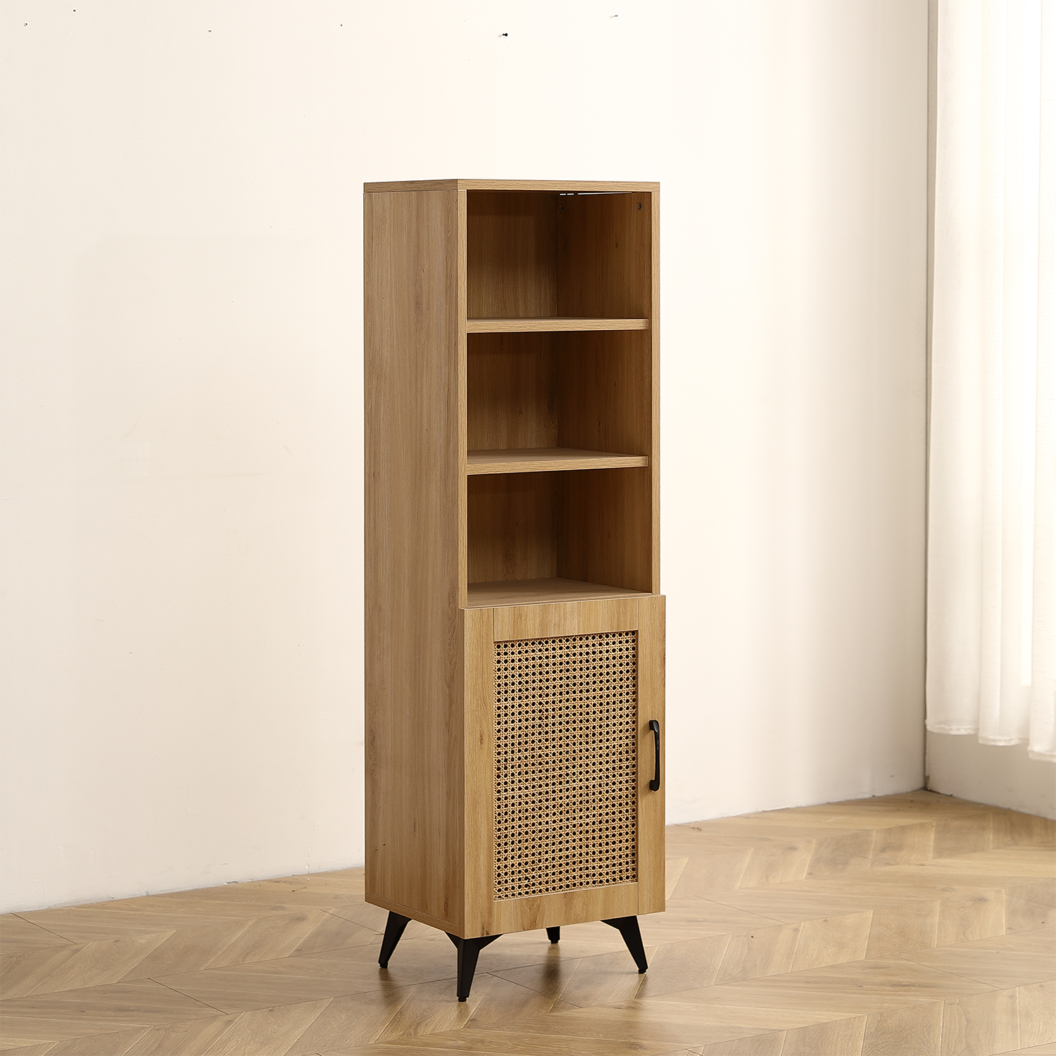 GZMR Rattan Mesh Side Cabinet Contemporary/Modern Oak Wood Sideboard