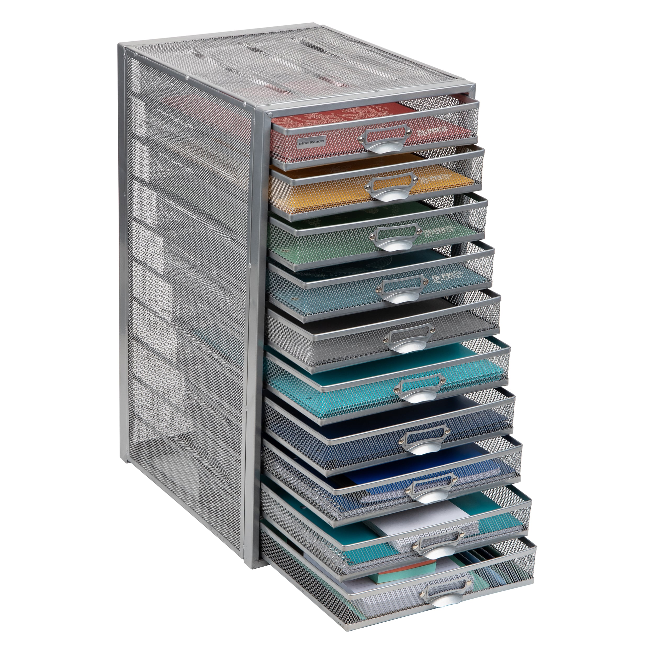 Mind Reader Silver Metal Mesh Desk Organizer with Pull-Out Drawers - Modern Design, Versatile and Easy to Organize