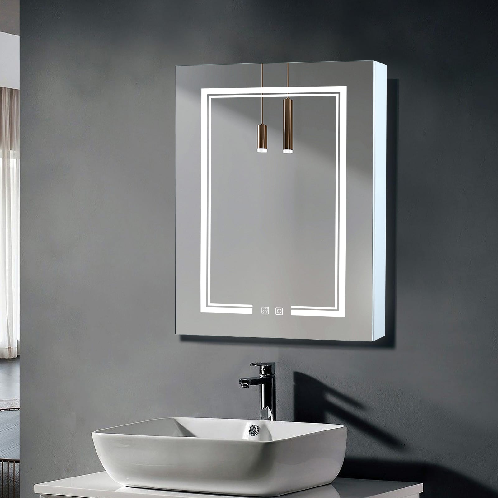 Winado 20-in x 28-in Lighted LED Fog Free Surface/Recessed Mount White Mirrored Medicine Cabinet with Outlet
