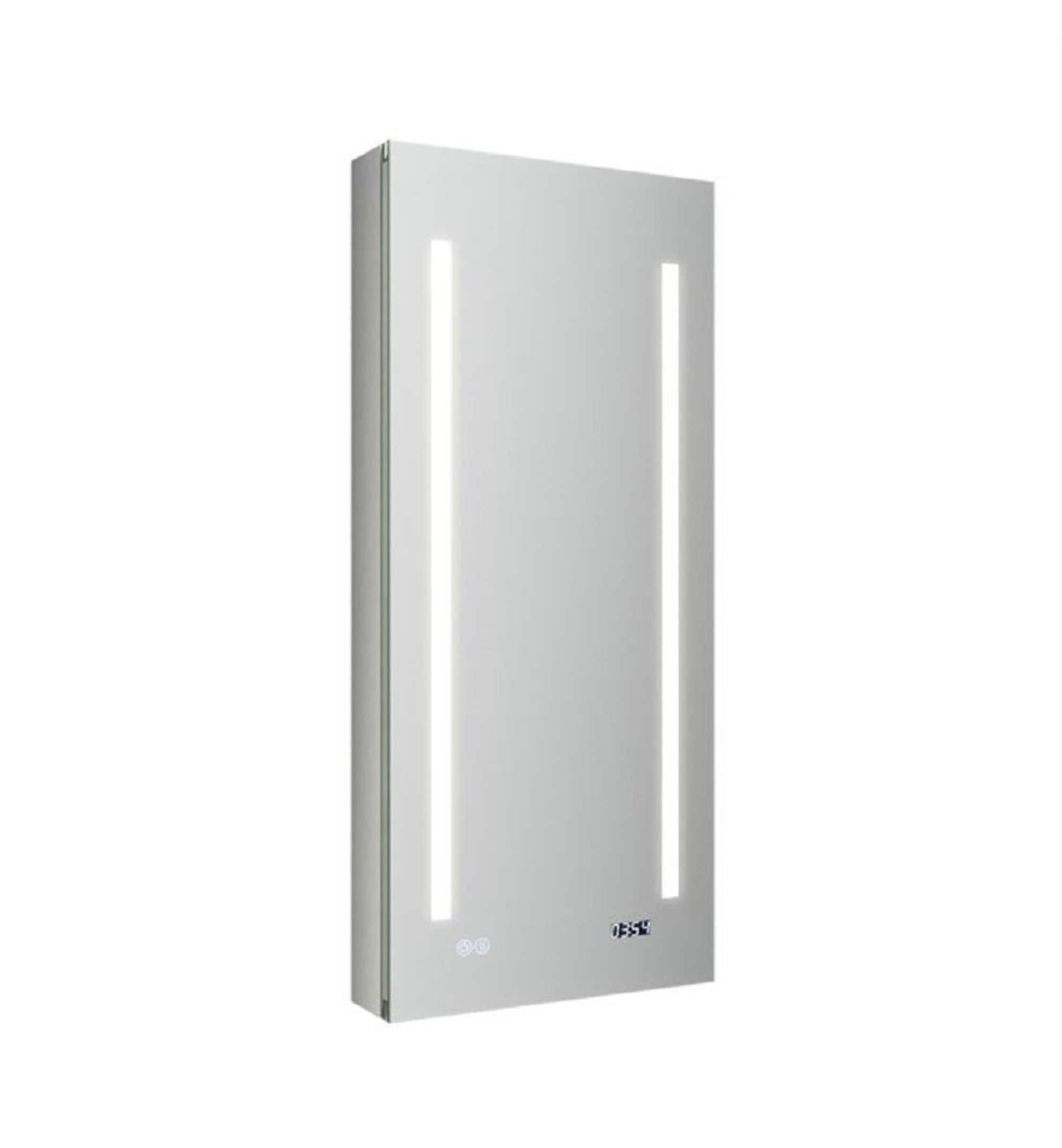 Fresca 15-in x 36-in Lighted LED Fog Free Surface/Recessed Mount LED Mirror Mirrored Soft Close Medicine Cabinet with Outlet