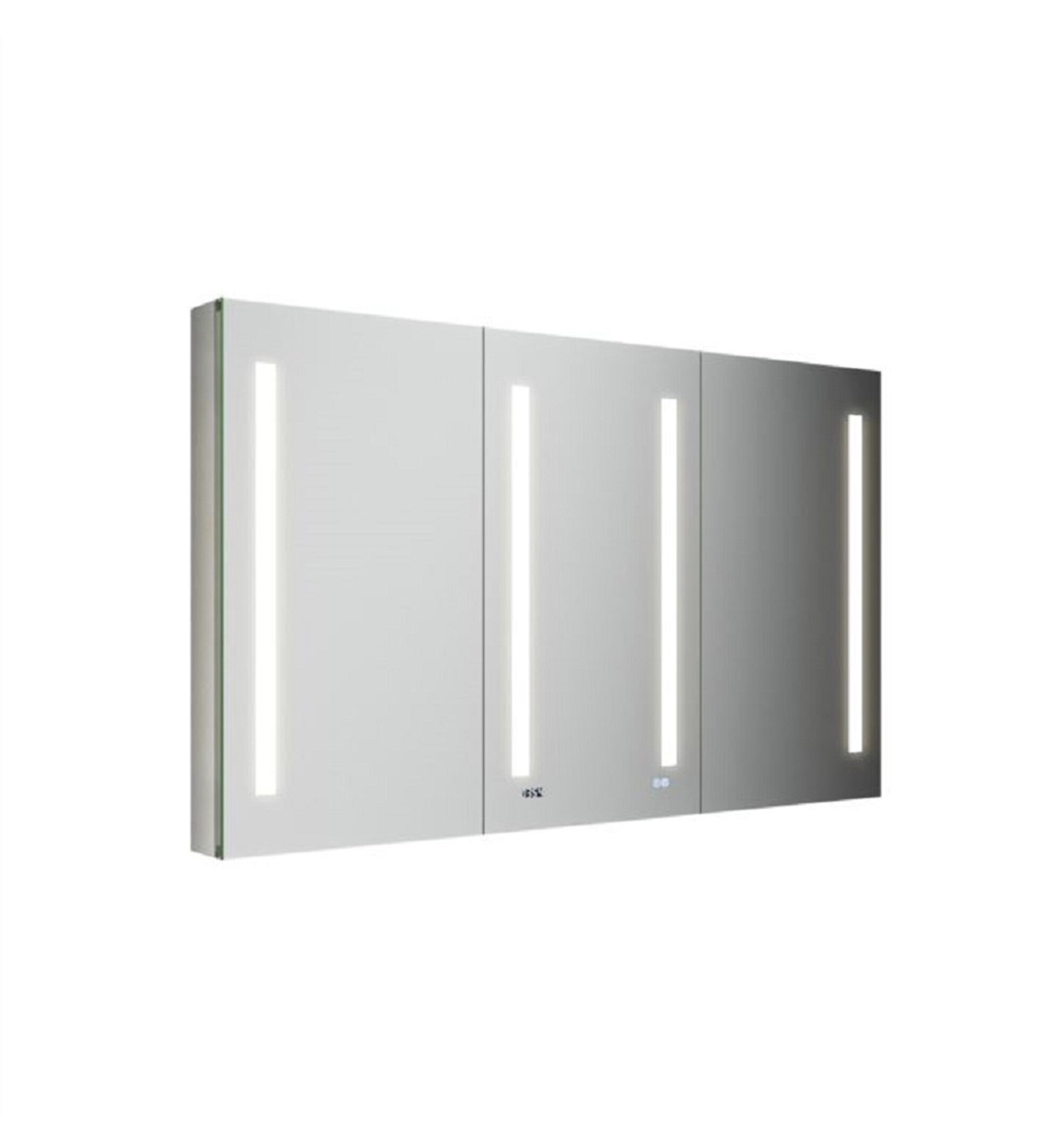 Fresca 60-in x 36-in Lighted LED Fog Free Surface/Recessed Mount LED Mirror Mirrored Soft Close Medicine Cabinet with Outlet