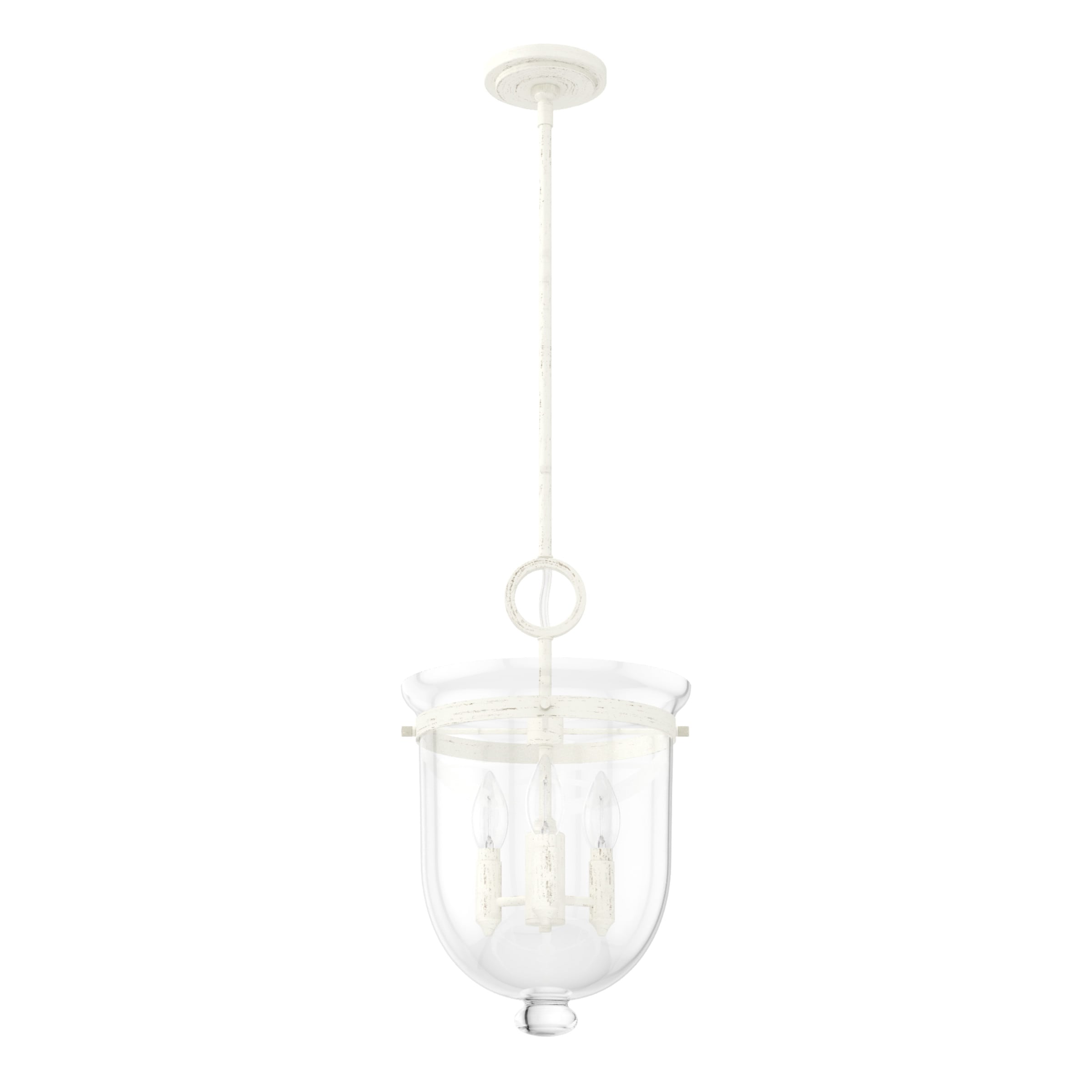 Hunter Belltown 3-Light Rustic White Transitional Clear Glass Urn LED Medium Hanging Pendant Light