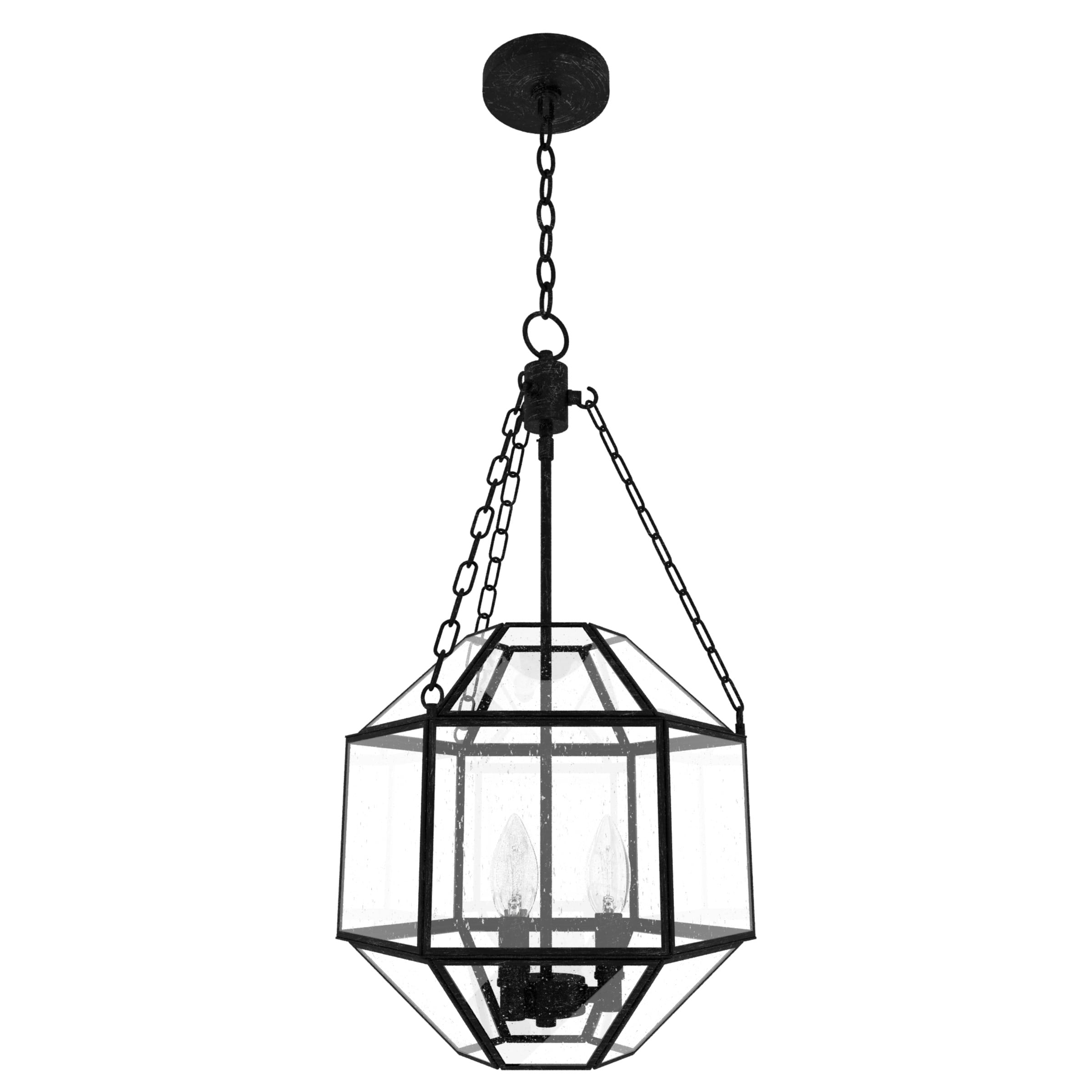 Hunter Indria 3-Light Rustic Iron Transitional Seeded Glass Geometric LED Medium Hanging Pendant Light