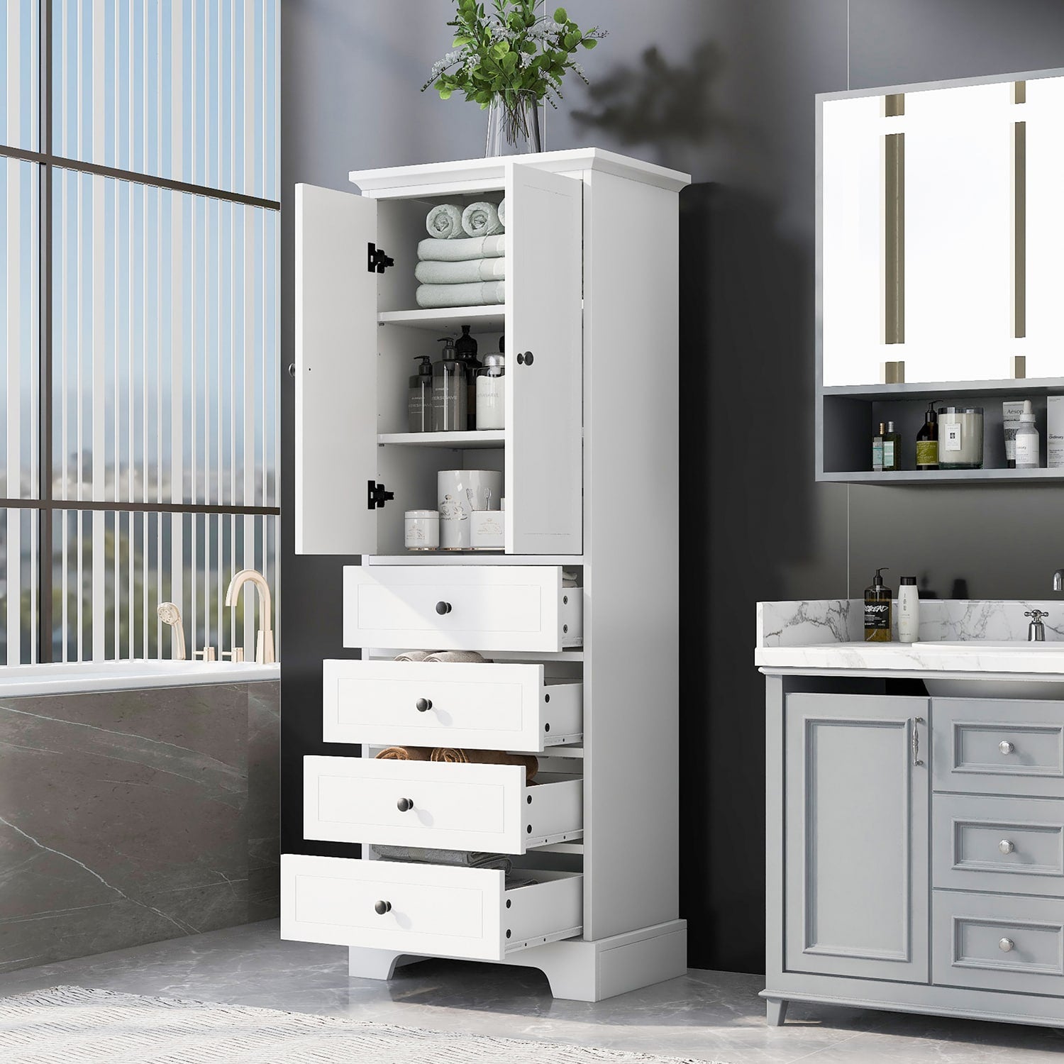GZMR 23.6-in W x 68.1-in H Mdf White Freestanding Utility Storage Cabinet