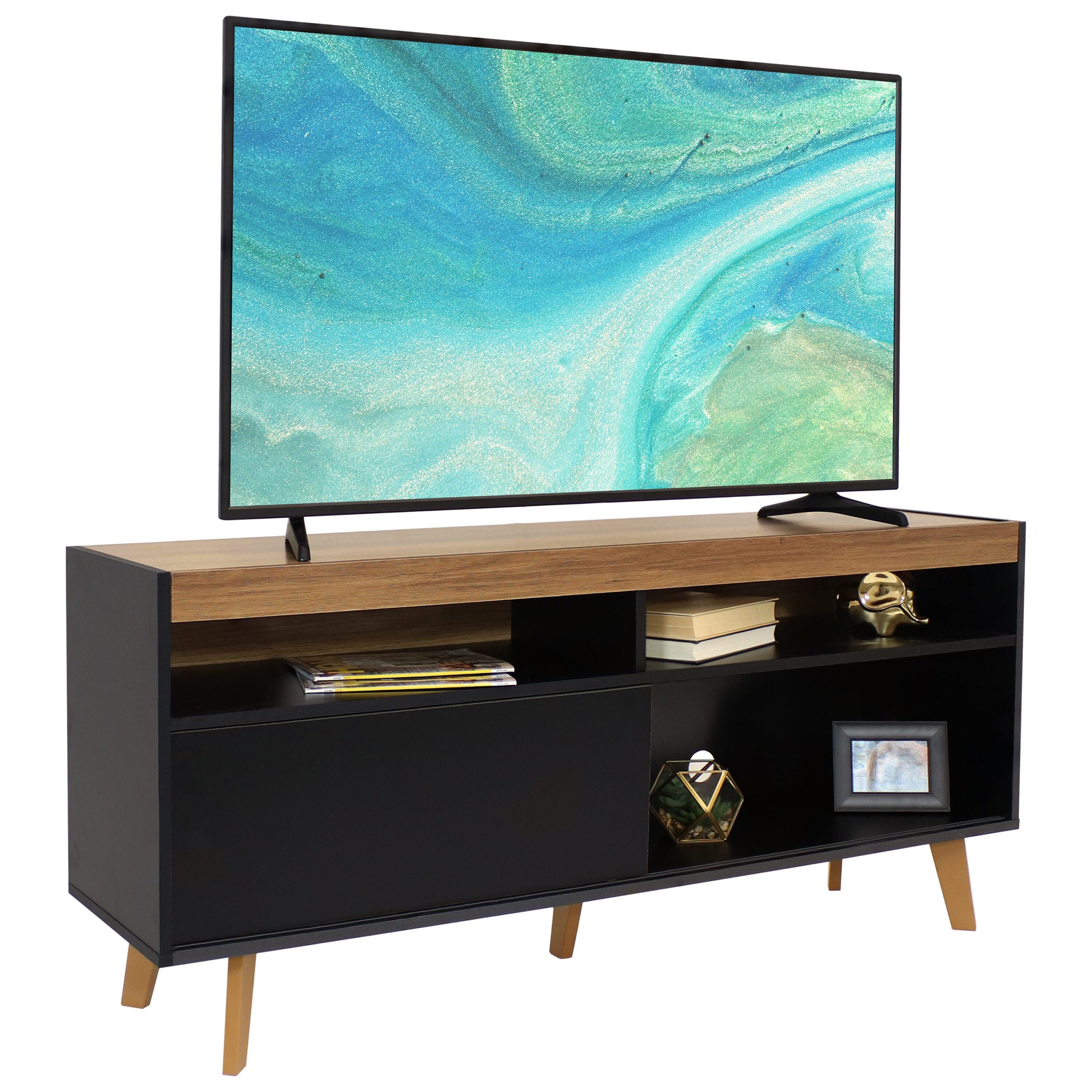 Sunnydaze Decor Modern/Contemporary Black Tv Cabinet (Accommodates TVs up to 55-in)