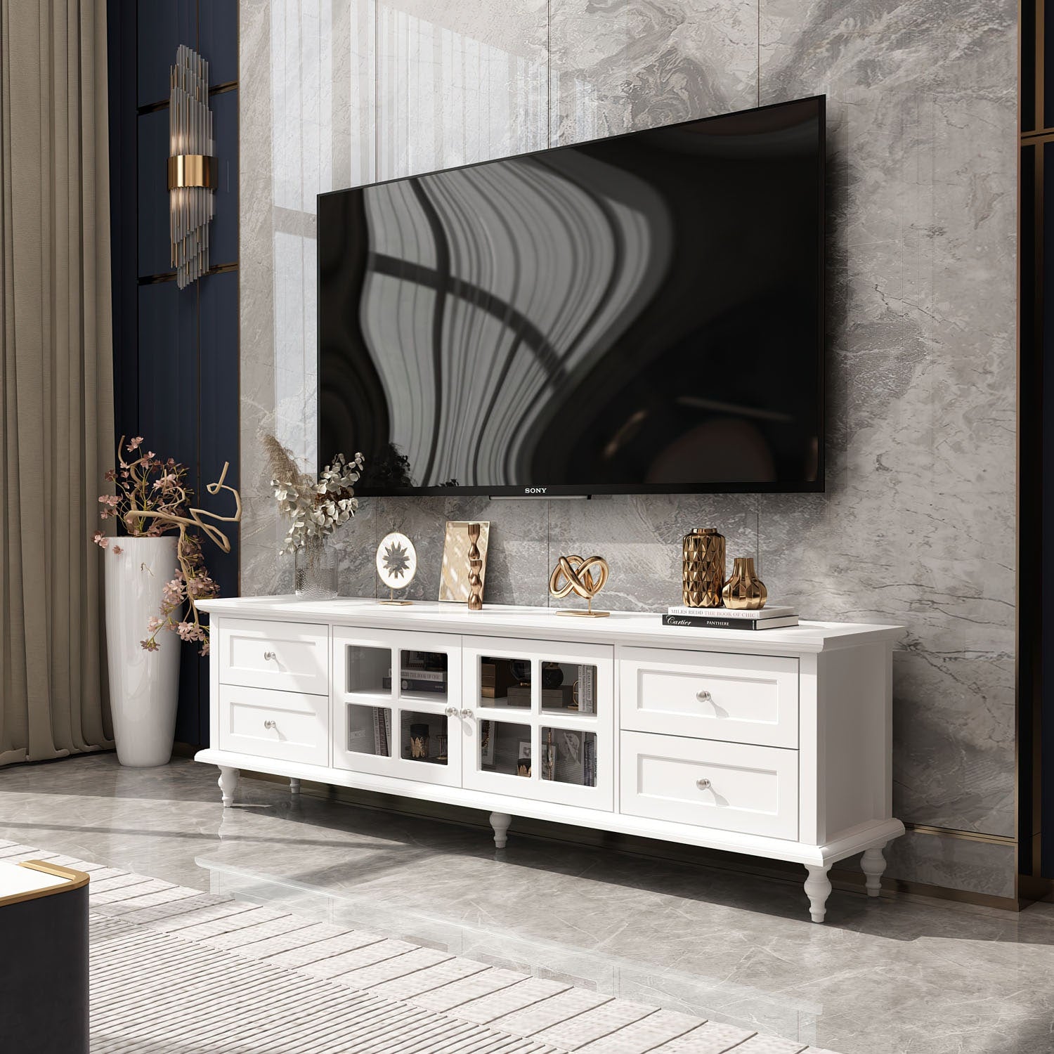 FUFU&GAGA Modern/Contemporary White Tv Cabinet (Accommodates TVs up to 80-in)